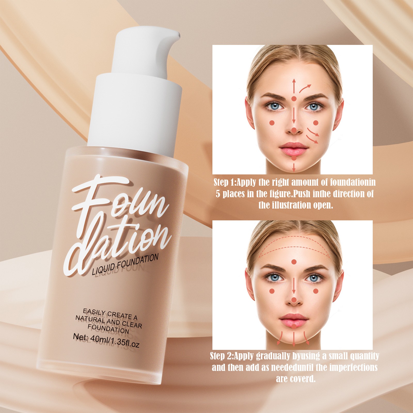 Women Full Coverage Liquid Foundation Non-caking 40ml Covering Flaws Hydrating