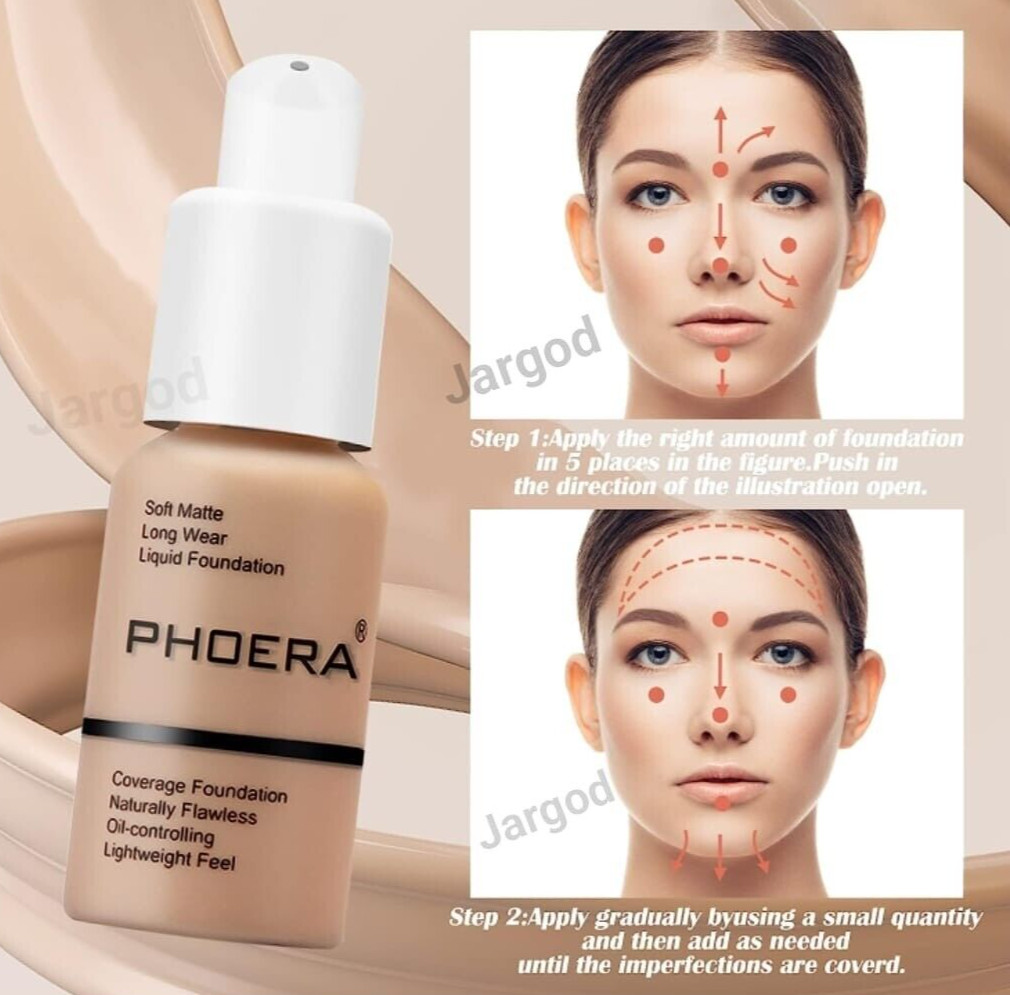 Phoera Foundation Makeup Full Coverage Liquid Base Brighten Long Lasting Shade