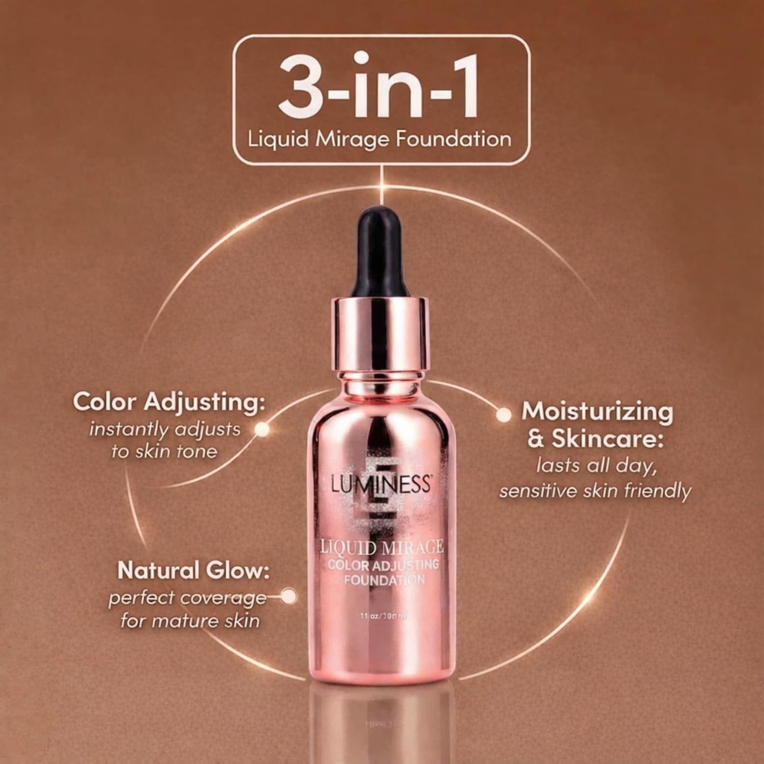 Hydrating Color Adaptive Makeup Foundation with Hyaluronic Acid & Vitamin E 3oz