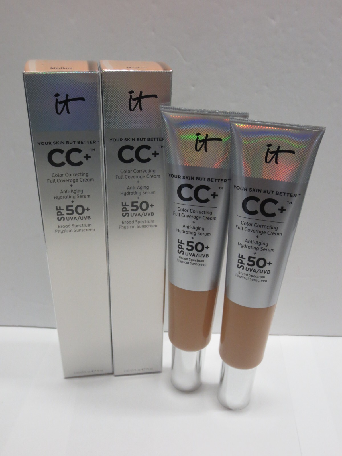 IT COSMETICS YOUR SKIN BUT BETTER CC+ CORRECTING CREAM MEDIUM 2.53 OZ (LOT OF 2)