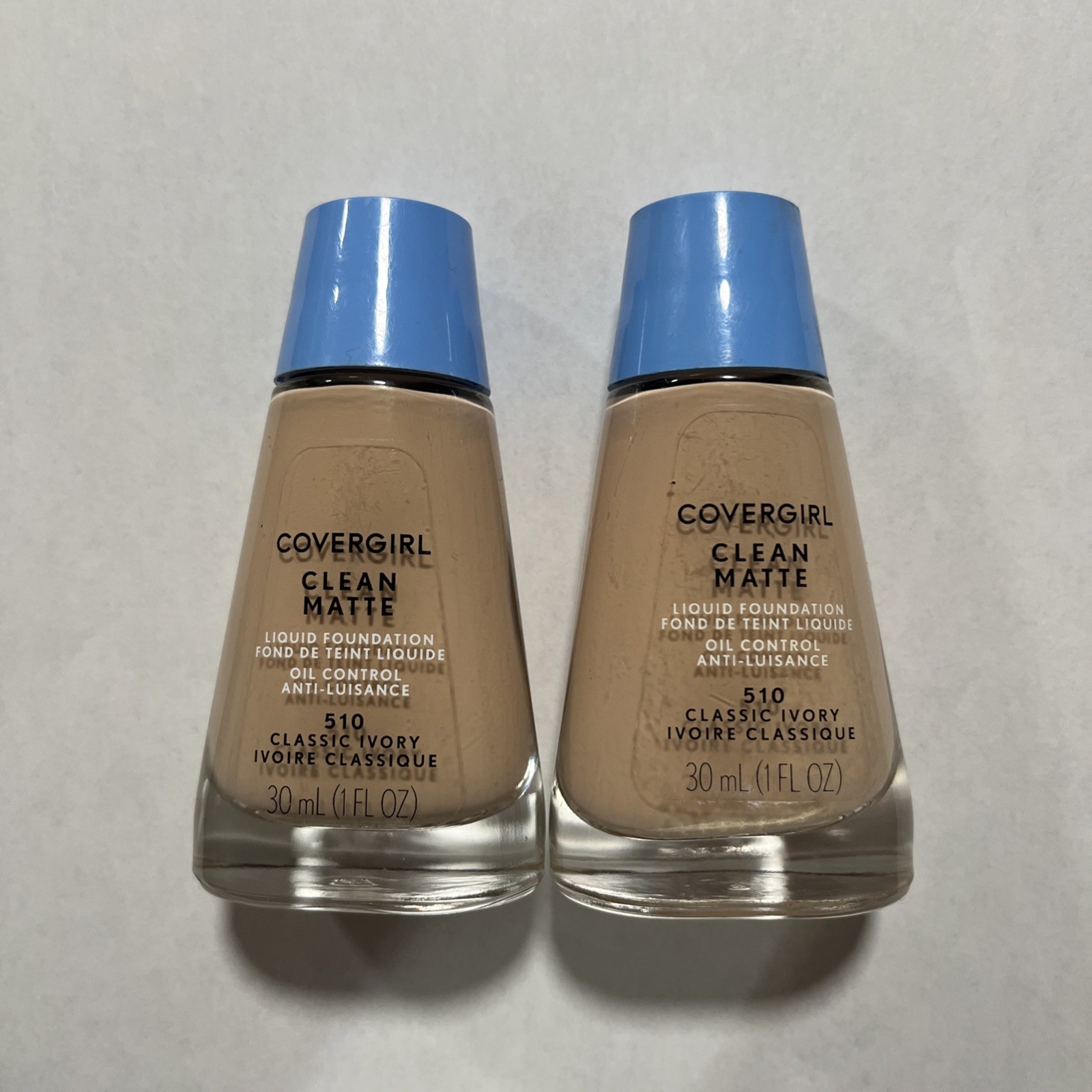 2 Covergirl Clean Matte Liquid Foundation Makeup 510 Classic Ivory 1 Fl oz