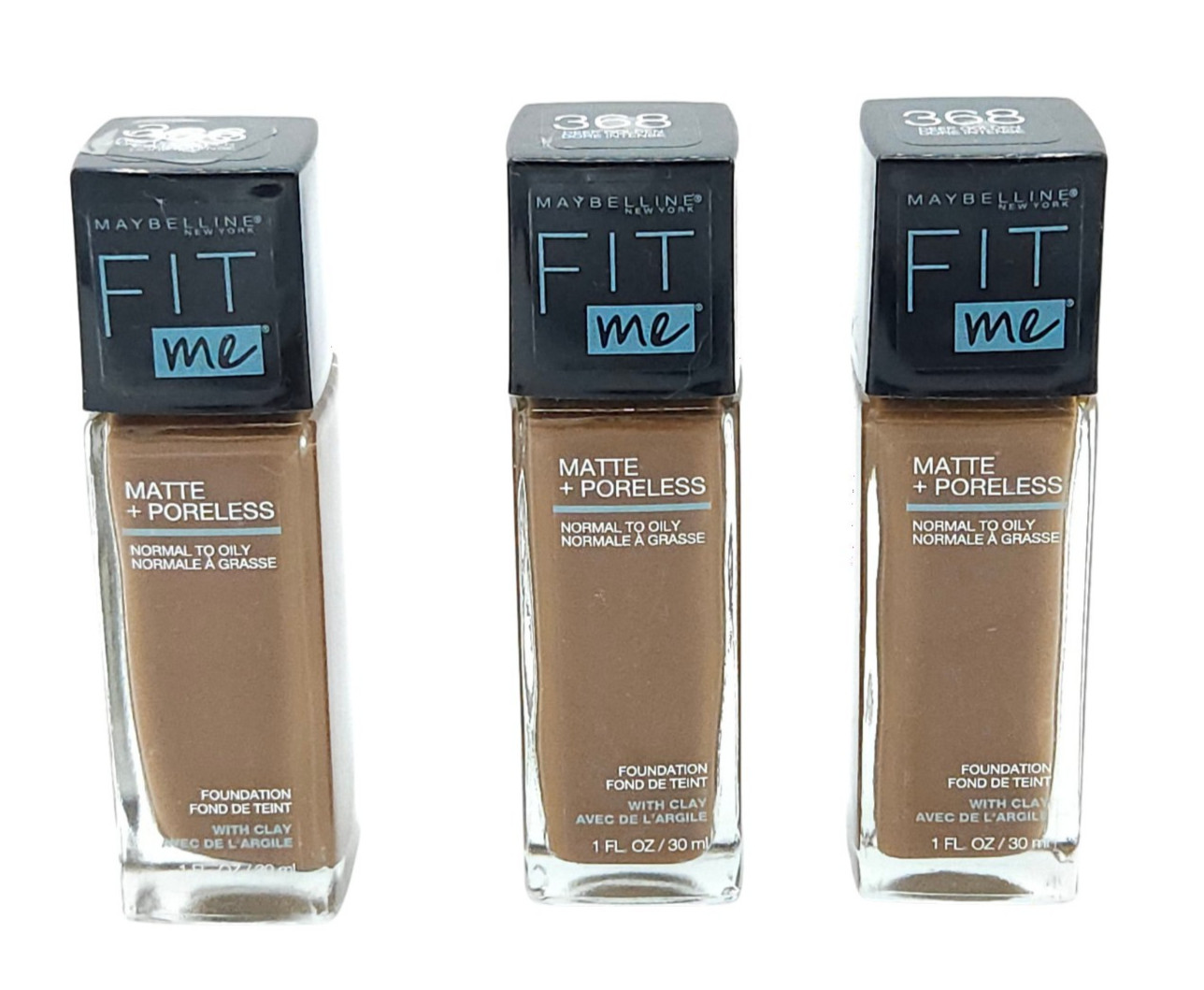Maybelline Fit Me Matte + Poreless Foundation 368 Deep Golden 1fl/30ml Lot of 3