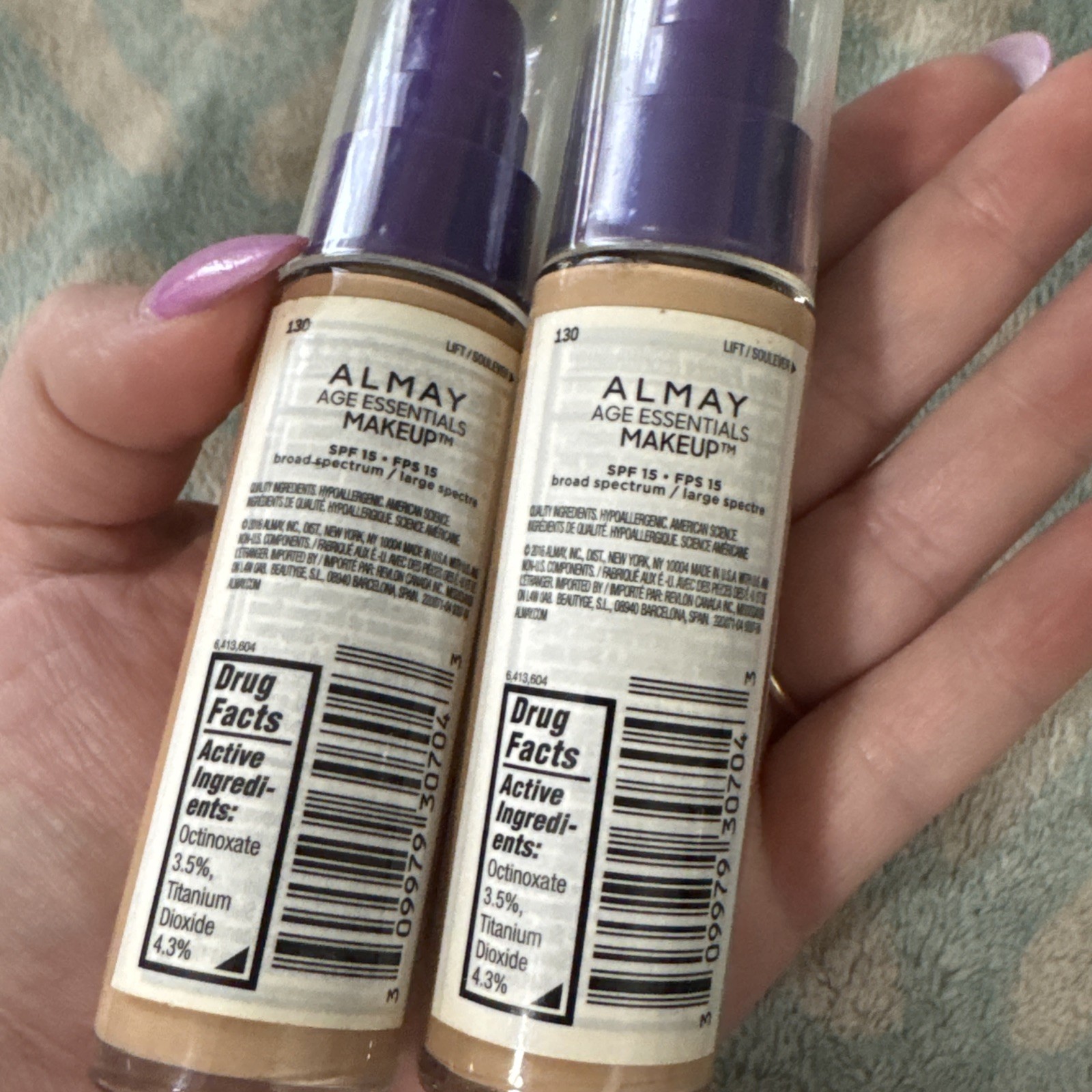 2x Almay Age Essentials Makeup Multi-Benefit SPF 15 130 Light / Medium Neutral