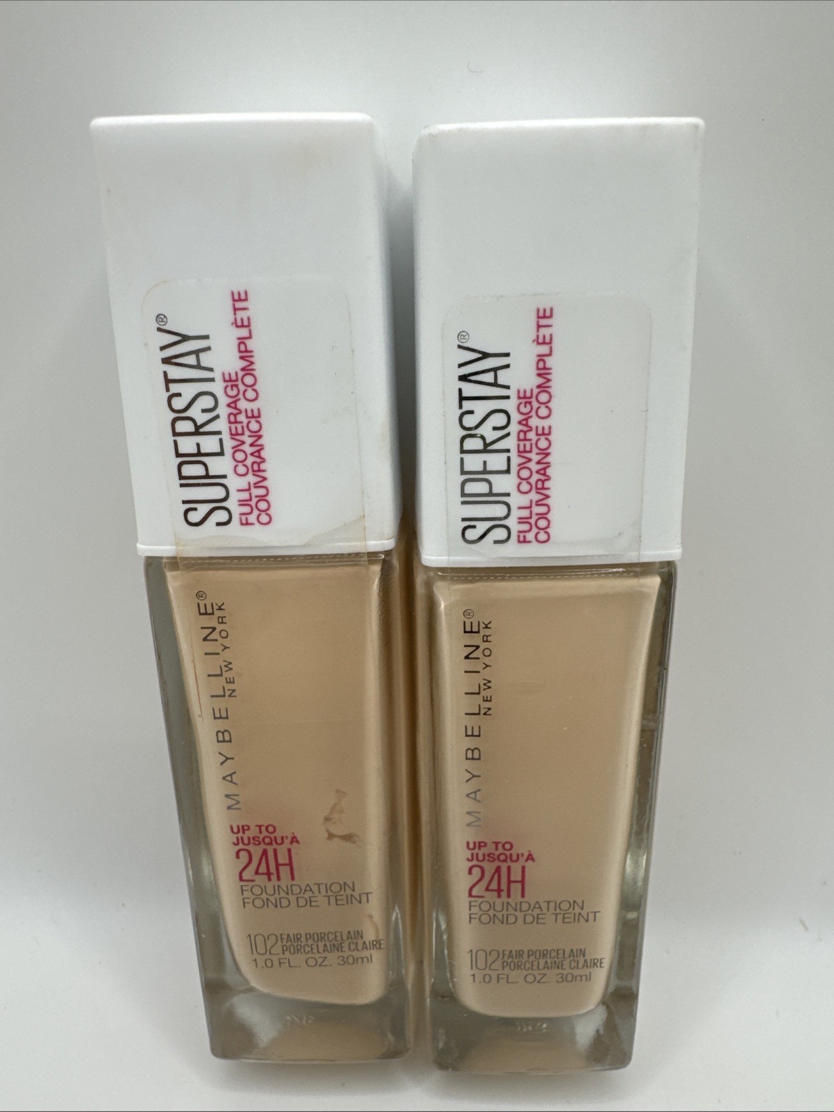 2x Maybelline SuperStay Foundation 24 Hour Full Coverage #102 Fair Porcelain