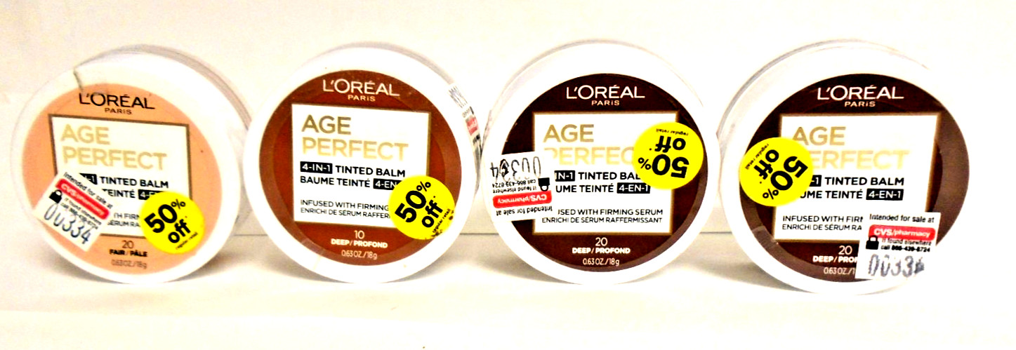 4 Jars L’Oreal Paris Age Perfect 4-in-1 Tinted Balm 20 Fair, 20 Deep, 10 Deep