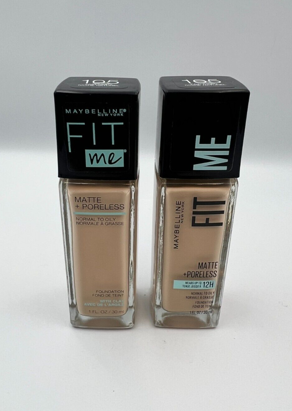 2PACK Maybelline Fit Me Foundation Matte + Poreless Shade 105 Fair Ivory 1oz