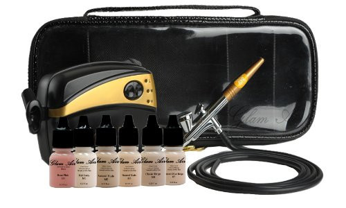 Glam Air Airbrush Makeup Machine System with 5 Dark Sattin Shades of Foundation