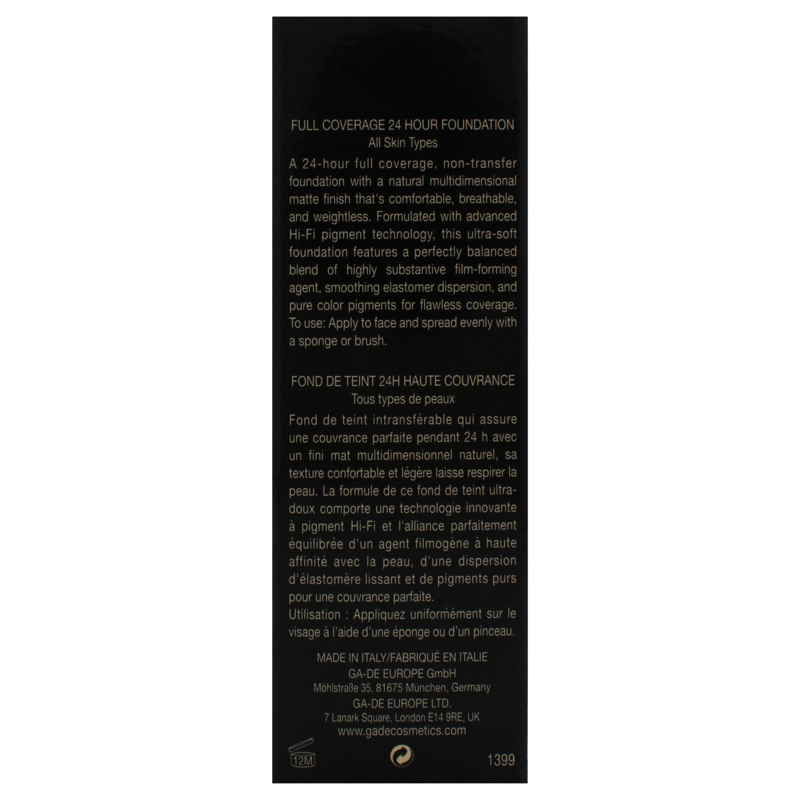 Longevity Full Coverage 24Hr Foundation – 555 Chestnut by GA-DE for Women – 1 oz