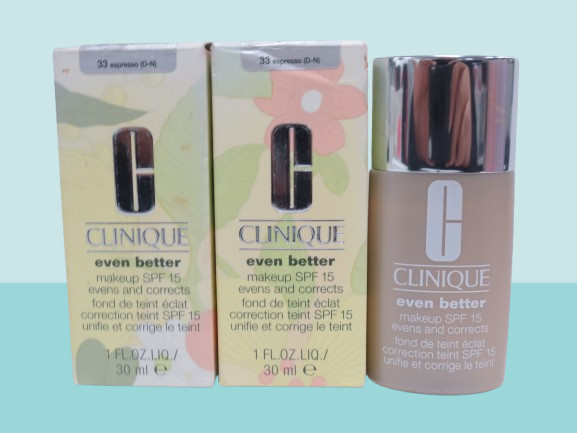 CLINIQUE EVEN BETTER MAKEUP SPF15 EVENS AND CORRECTS 33 ESPRESSO NWB LOT OF 2