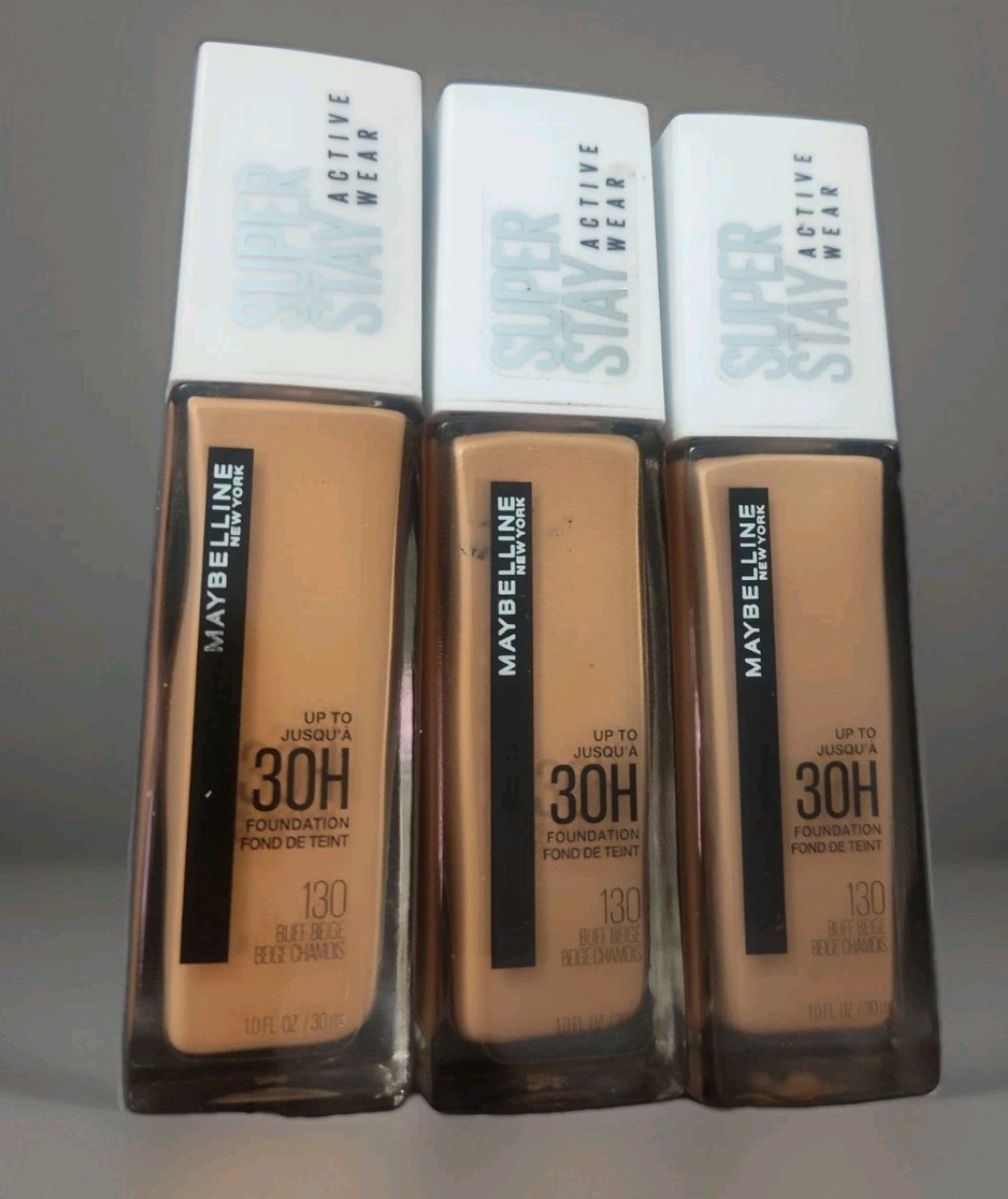 3 PACK Maybelline Superstay Active Wear 30H Foundation 130 Buff Beige NEW
