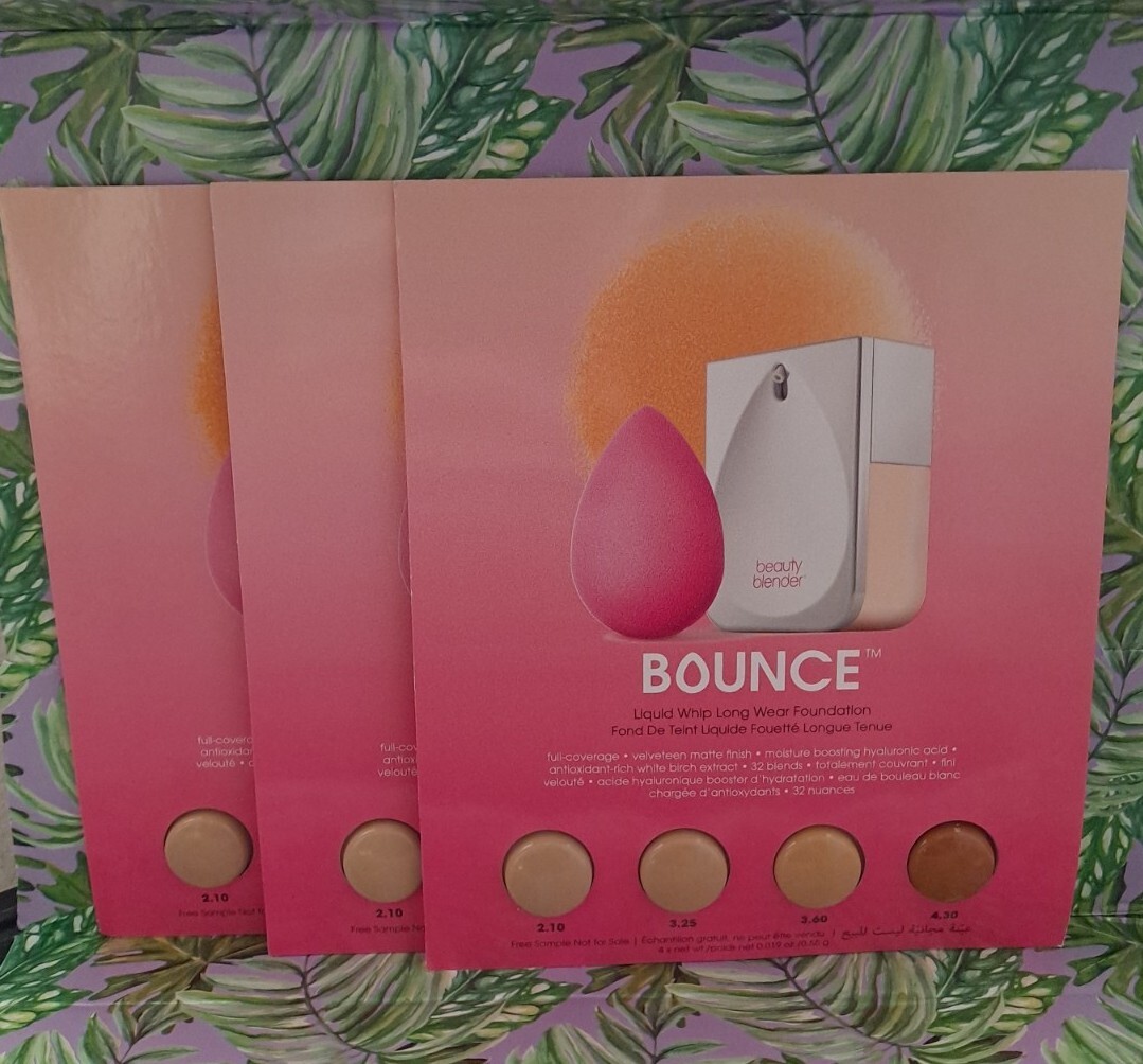 3x Beauty Blender Bounce Liquid Whip Long Wear Foundation 4 Pod New Sample Cards