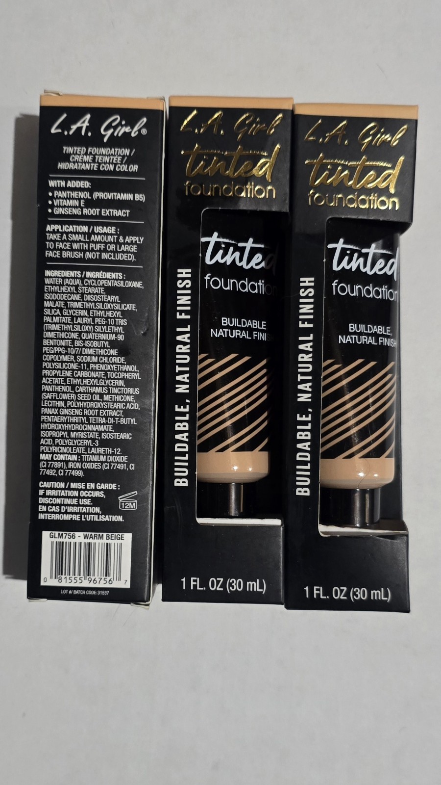 L.A. Girl Tinted Foundation Warm Beige GLM756 Buildable Coverage, 3 pack