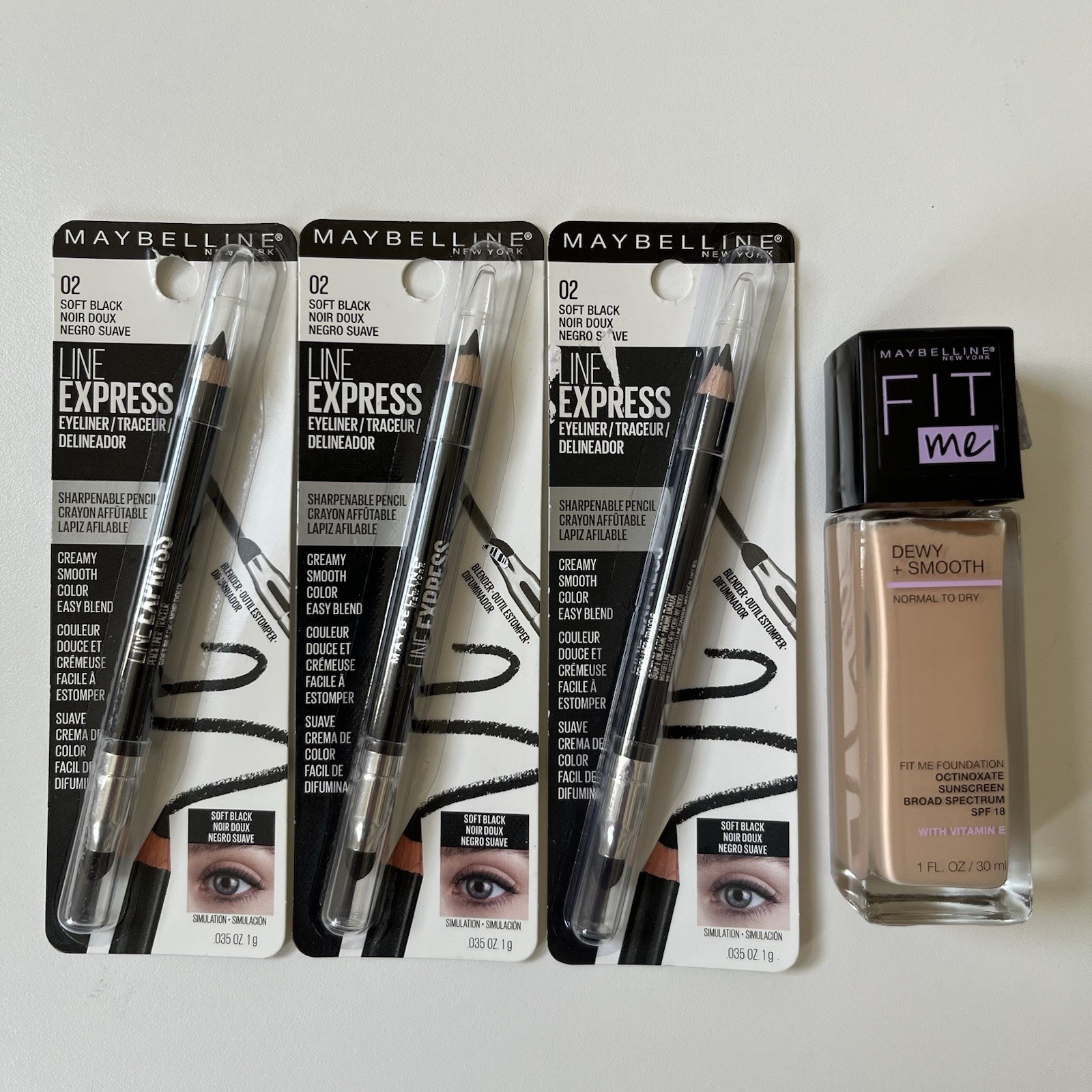 4 Maybelline FIT ME Dewy Smooth Liquid Foundation#105-IVORY+eyeliner-soft Black