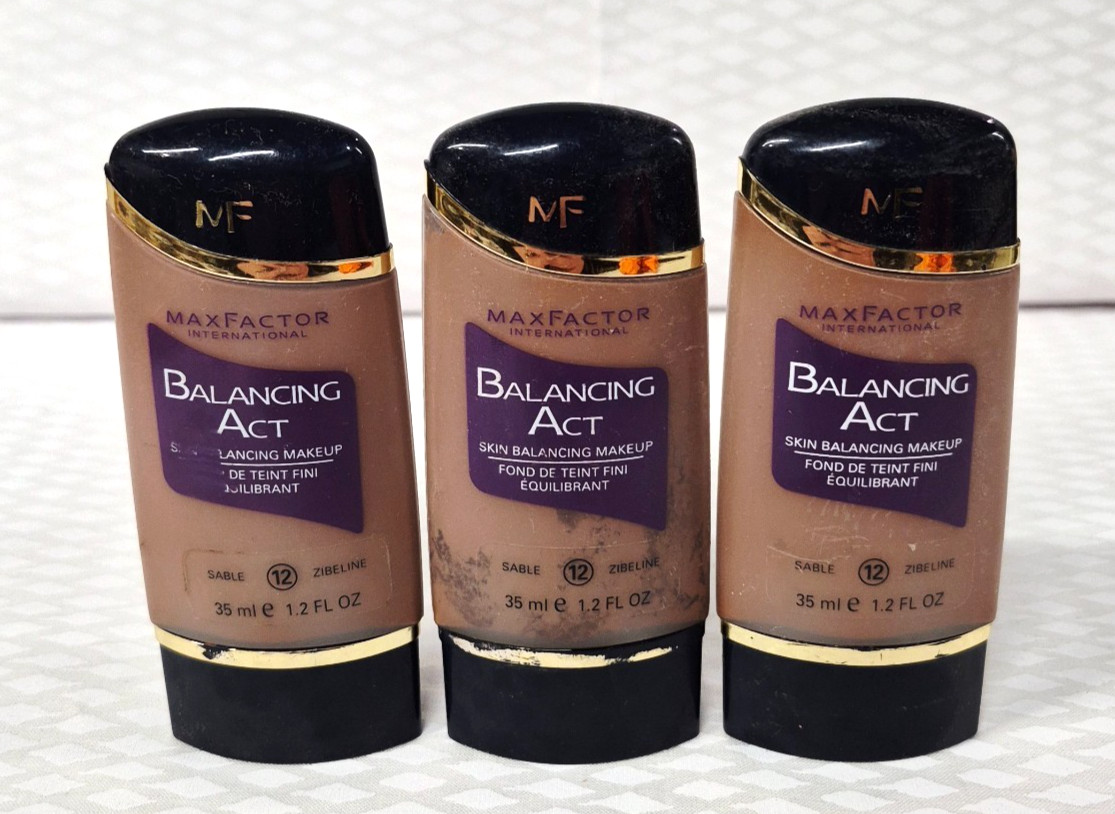 3 x Max Factor BALANCING ACT Liquid Foundation Makeup Dry Oily Skin #12 SABLE