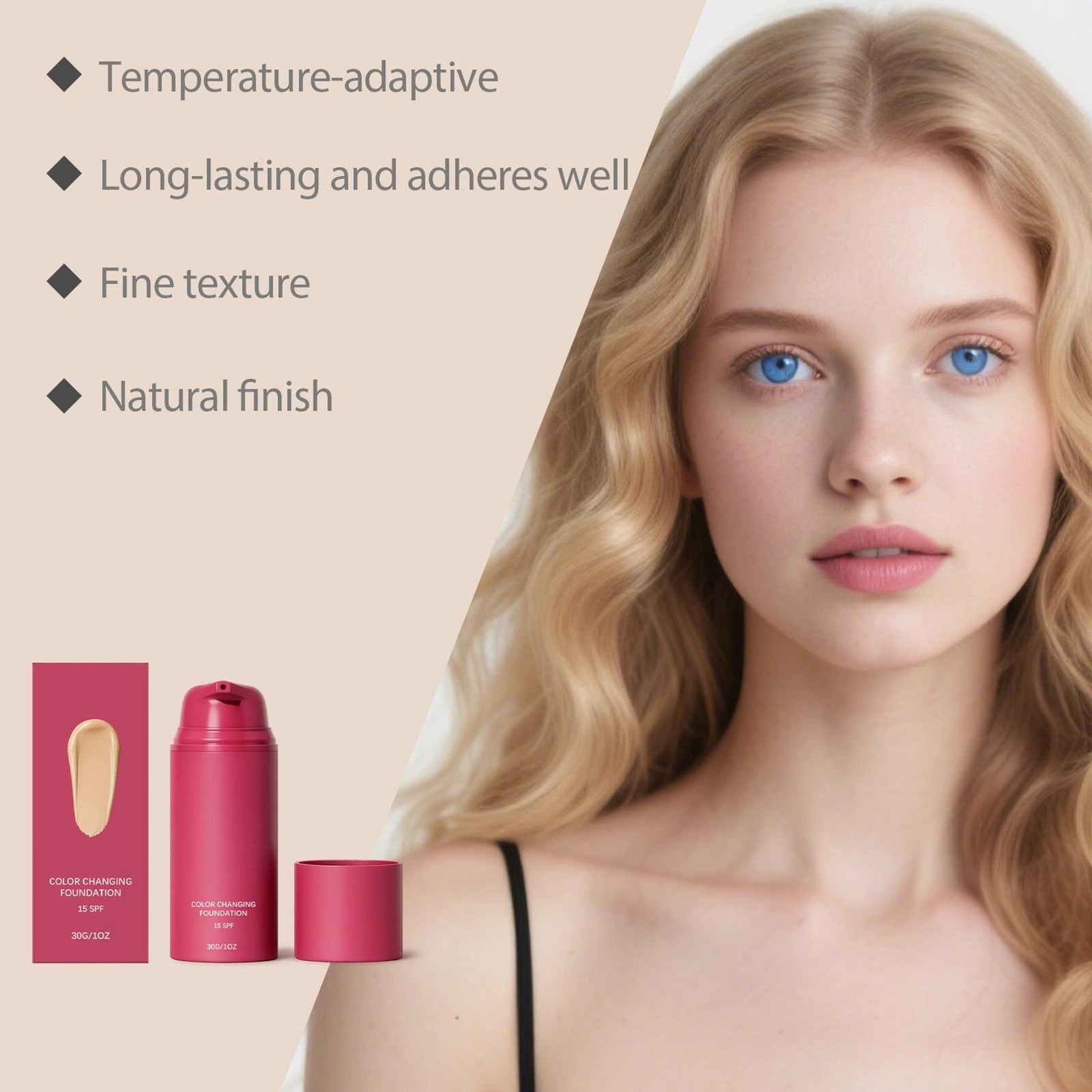 Color Changing Foundation Adjusts to Skin Tone, 30g Makeup Base,Flawless Finish`