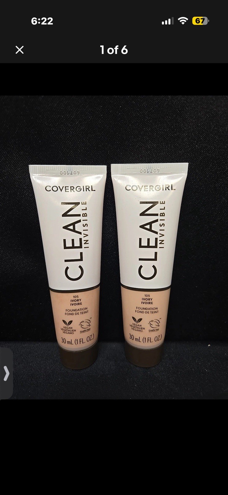 2pc Lot #105 Ivory Covergirl Clean Invisible Foundation 1 Fl Oz Each