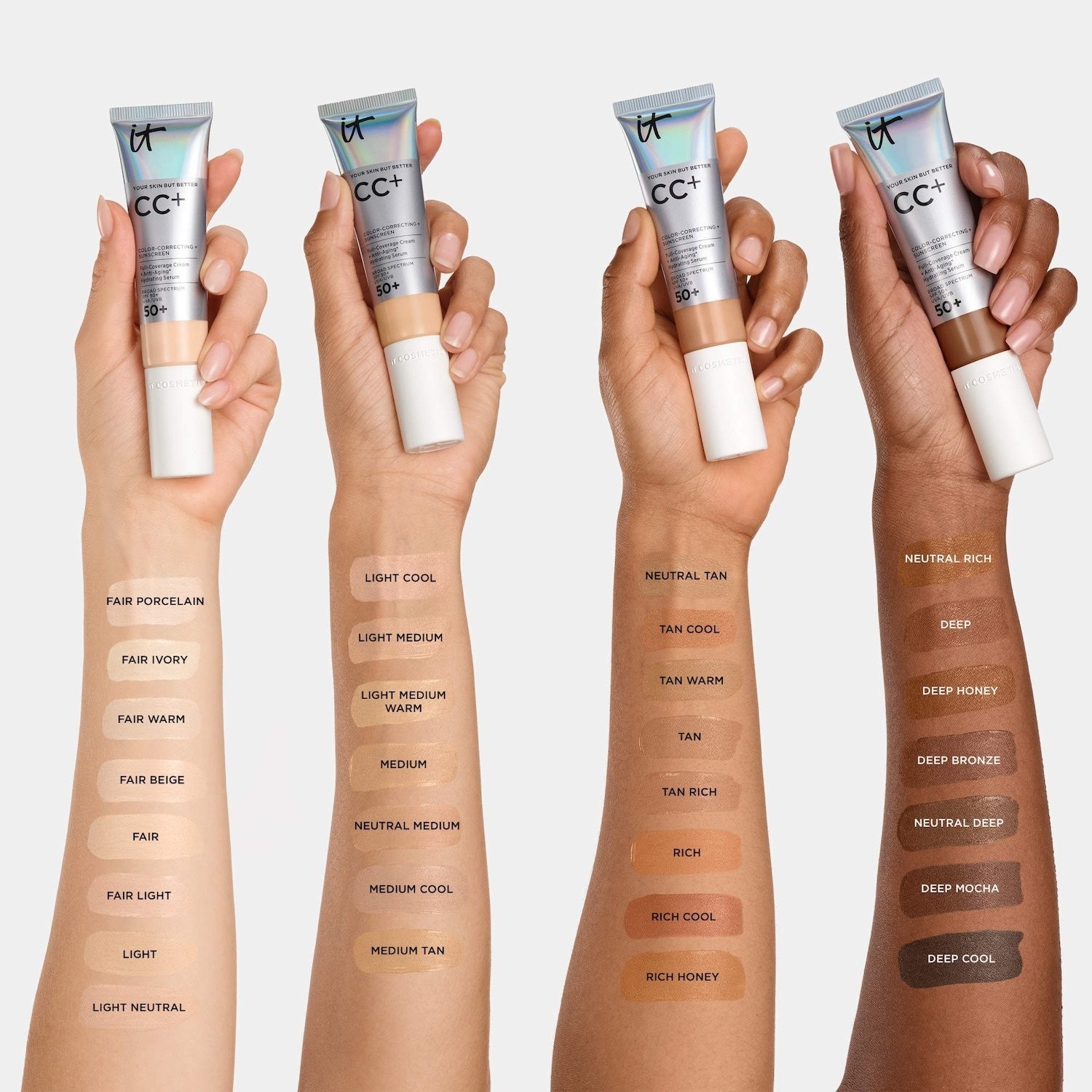 IT Cosmetics Authentic CC+ Cream Foundation with SPF 50+ 30 Colors 1.08 oz/32 mL