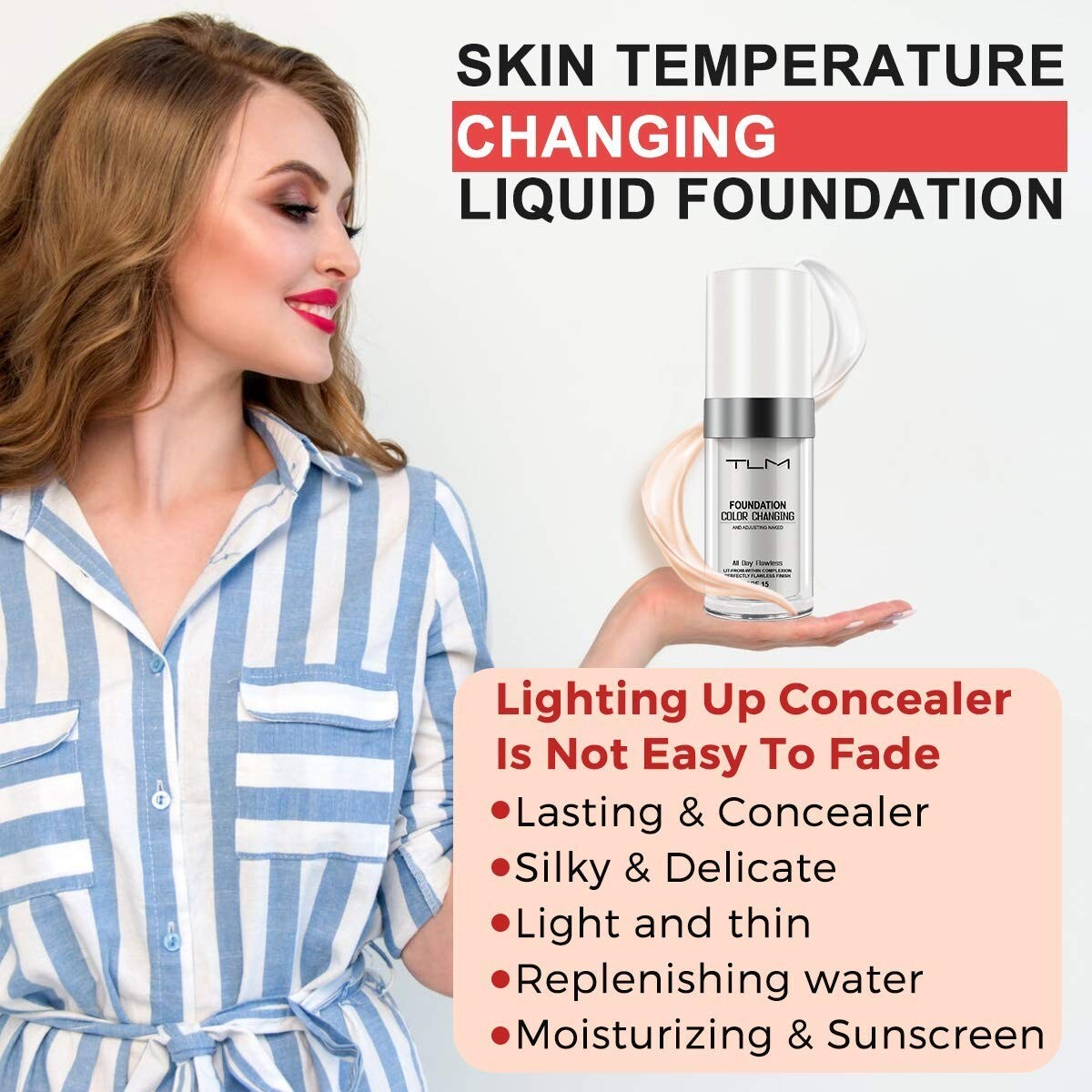 3X TLM Color Changing Foundation Makeup Base Face Liquid CoverConcealerFlawless