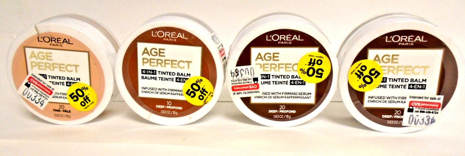 4 Jars L’Oreal Paris Age Perfect 4-in-1 Tinted Balm 20 Fair, 20 Deep, 10 Deep
