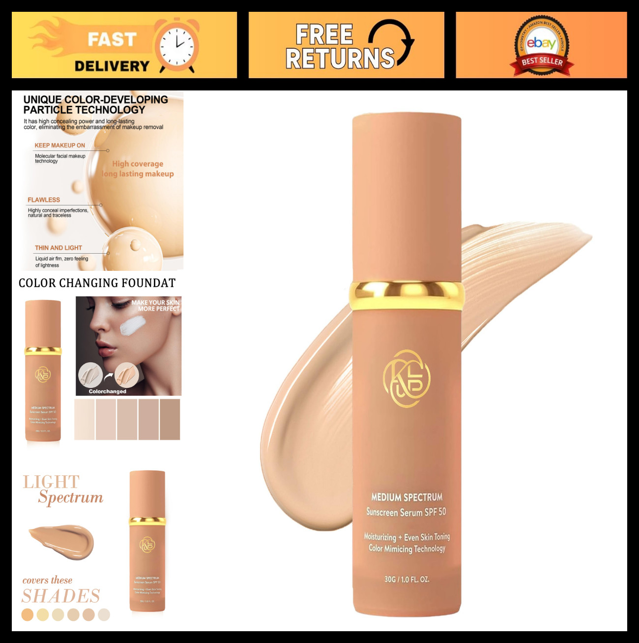 4-in-1 Medium Spectrum Foundation with SPF 50+ – Hydrating, Color-Changing Liqui