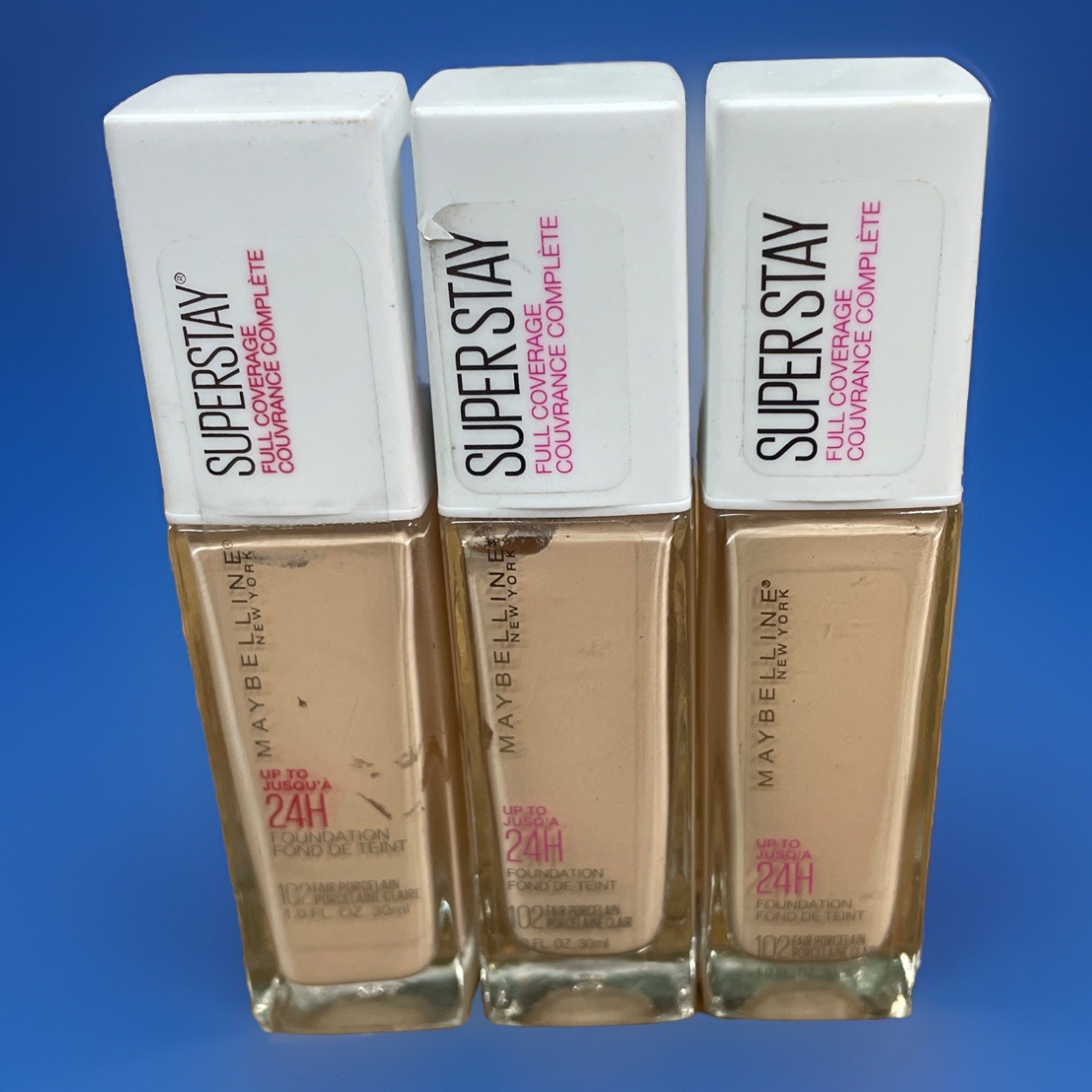 Maybelline SuperStay Foundation 24 HR # 102 Fair Porcelain Lot Of 3 Read!!