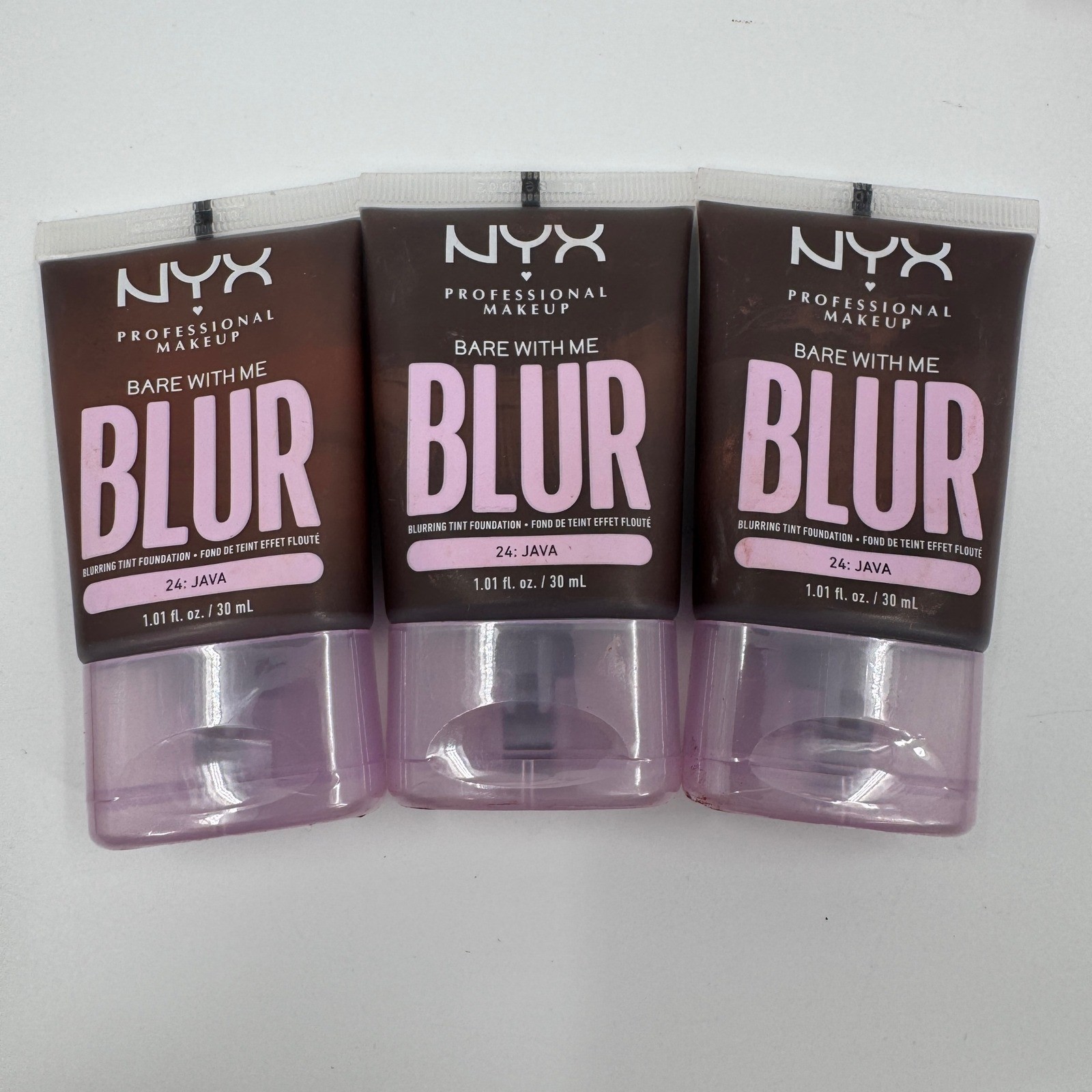 NYX Bare With Me Blur Blurring Tint Foundation 24 Java 1.01oz Lot of 3 BWMBT24