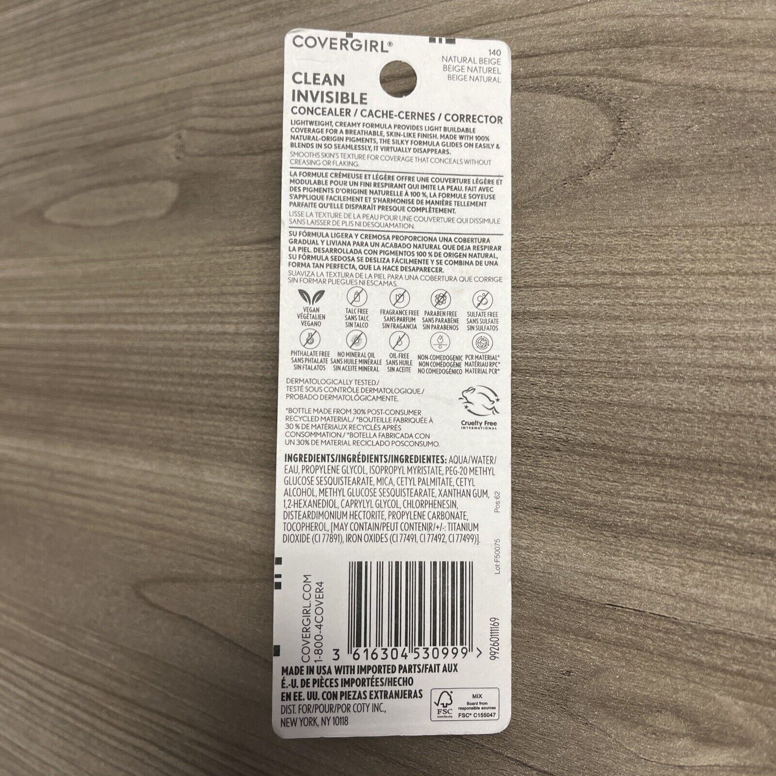 Covergirl Clean Invisible Concealer 140 Natural Beige Fragrance Free Vegan