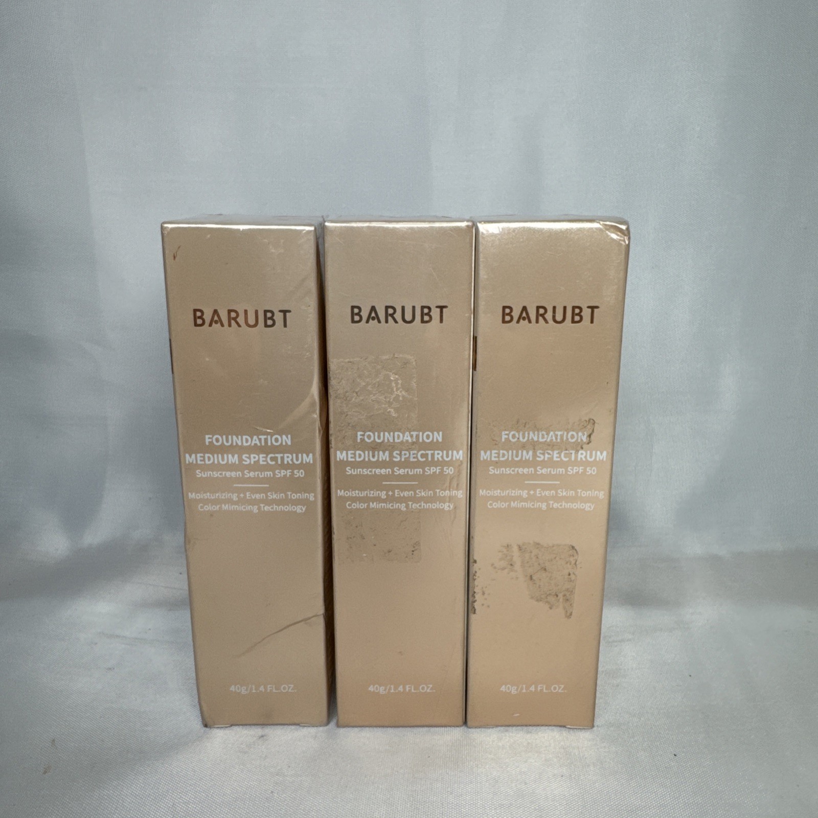 Lot Of 3 Barubt Foundation MEDIUM SPECTRUM SUNSCREEN SERUM SPF 50 1.4oz NEW