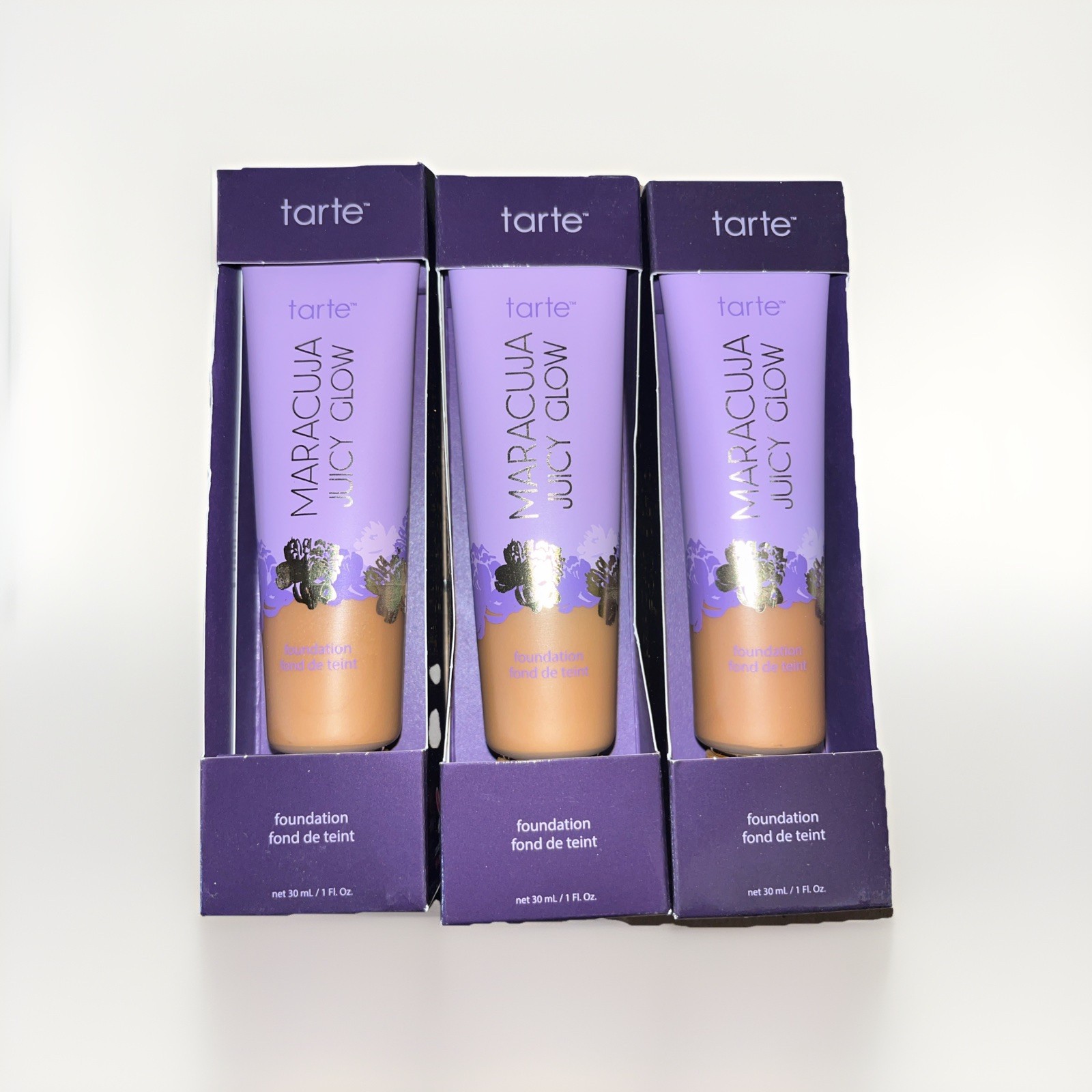 3pk tarte Maracuja Juicy Glow Foundation 45N (tan neutral) 1 Fl. Oz.