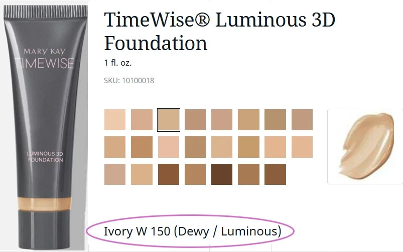 Mary Kay NIB TimeWise Luminous 3D Foundation – W150 Ivory Free Shipping