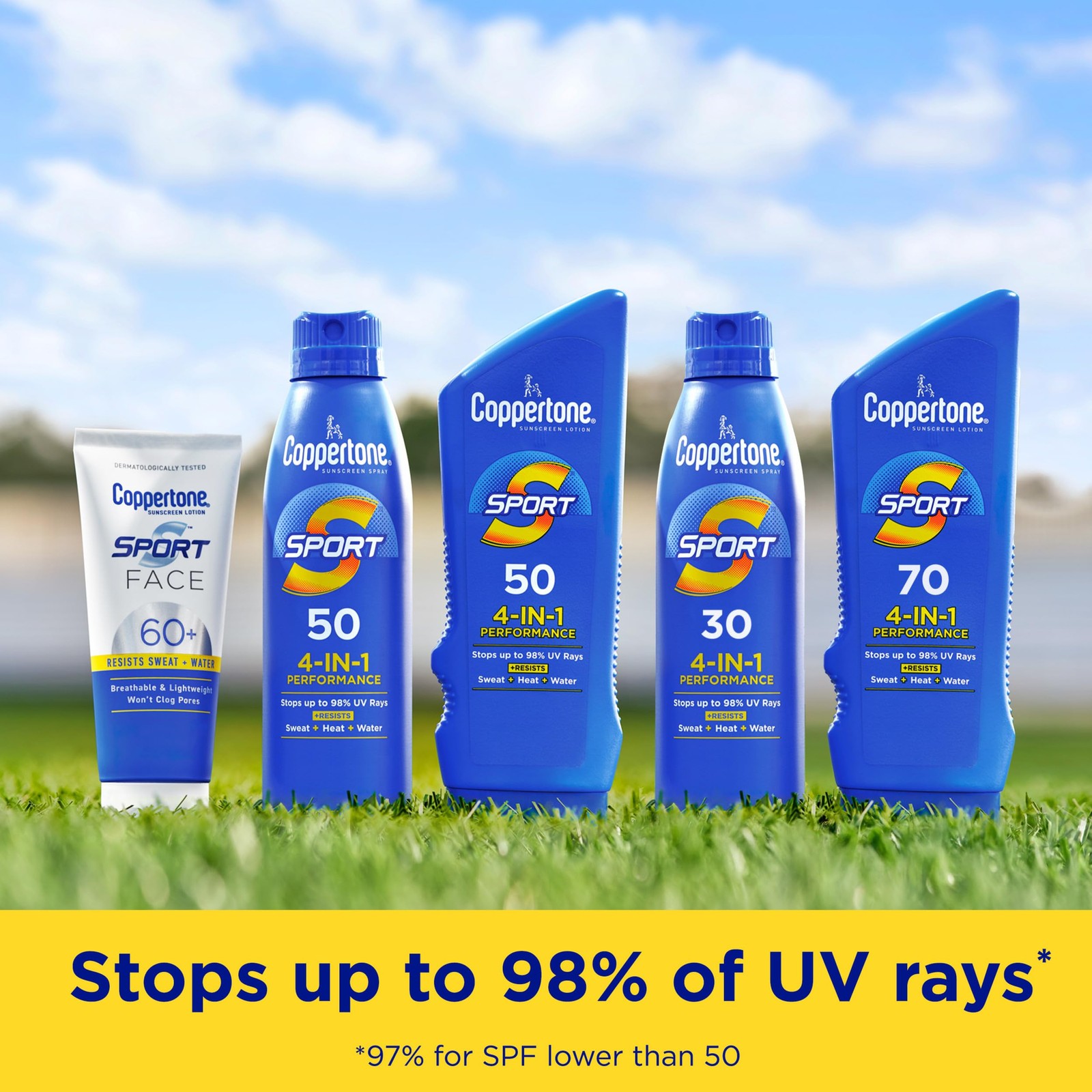 Coppertone SPORT Sunscreen Spray SPF 70, Water 5.5 Ounce (Pack of 3), Blue