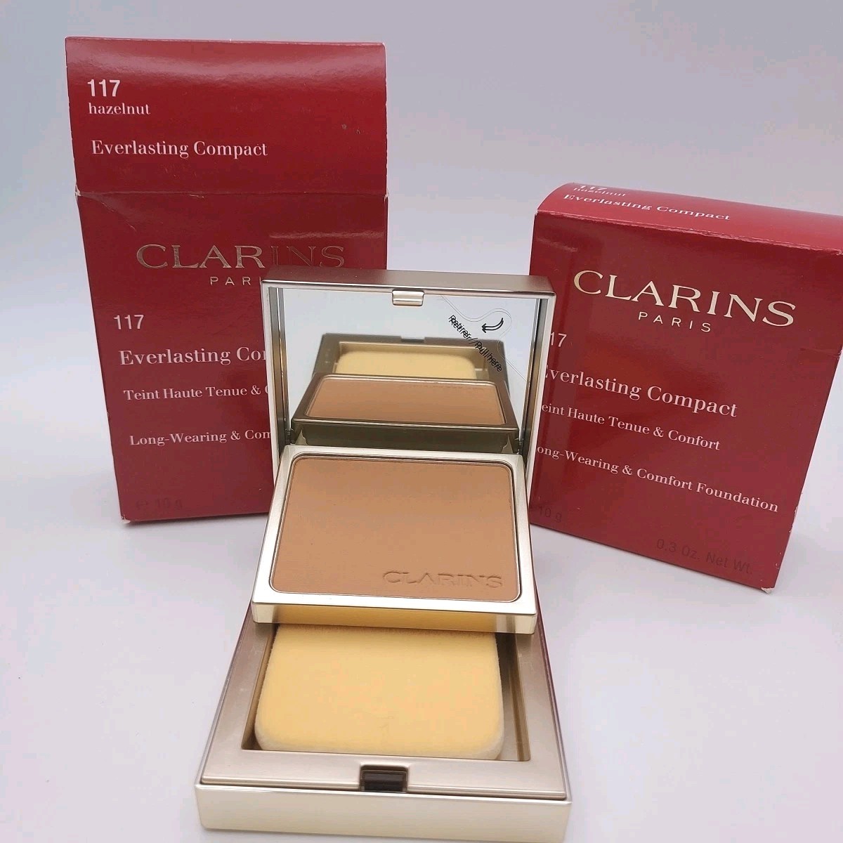 LOT OF 2 Clarins Everlasting Compact Foundation 117 HAZLENUT