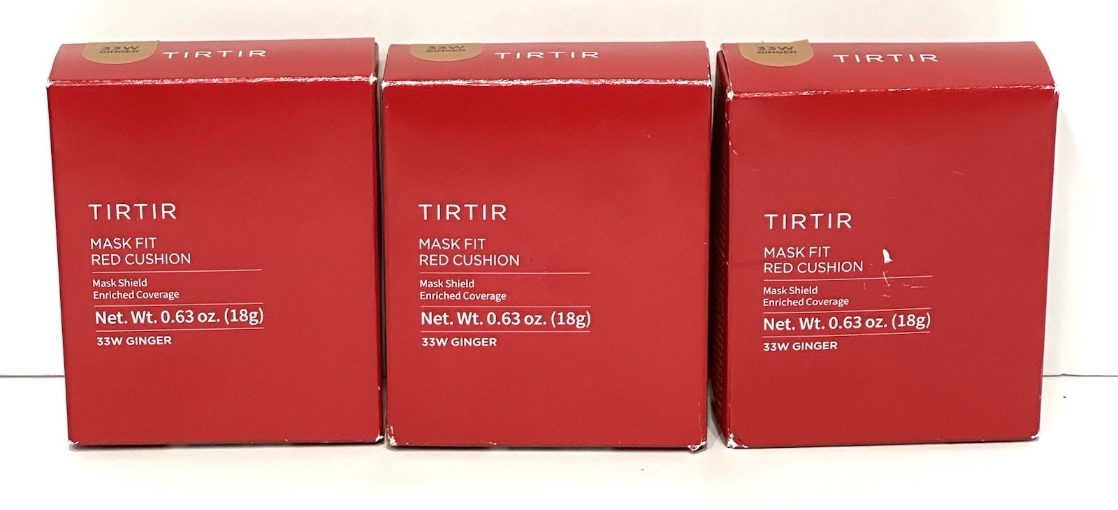 TIRTIR (LOT OF 3) Mask Fit Red Cushion Foundation 0.63 fl.oz. Ginger 33W, NEW
