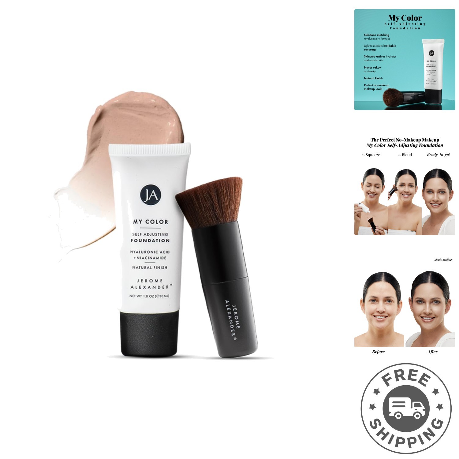Lightweight My Color Self-Adjusting Foundation & Kabuki Brush – Flawless Finish