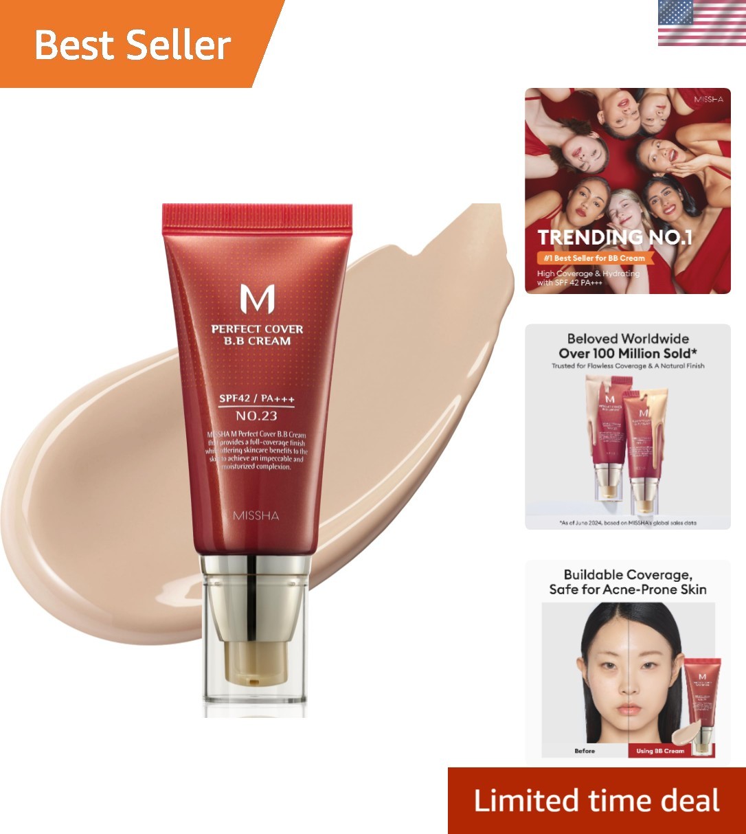 M Perfect Cover BB Cream No.23 Natural Beige -Light/Medium with Cool/Neutral …