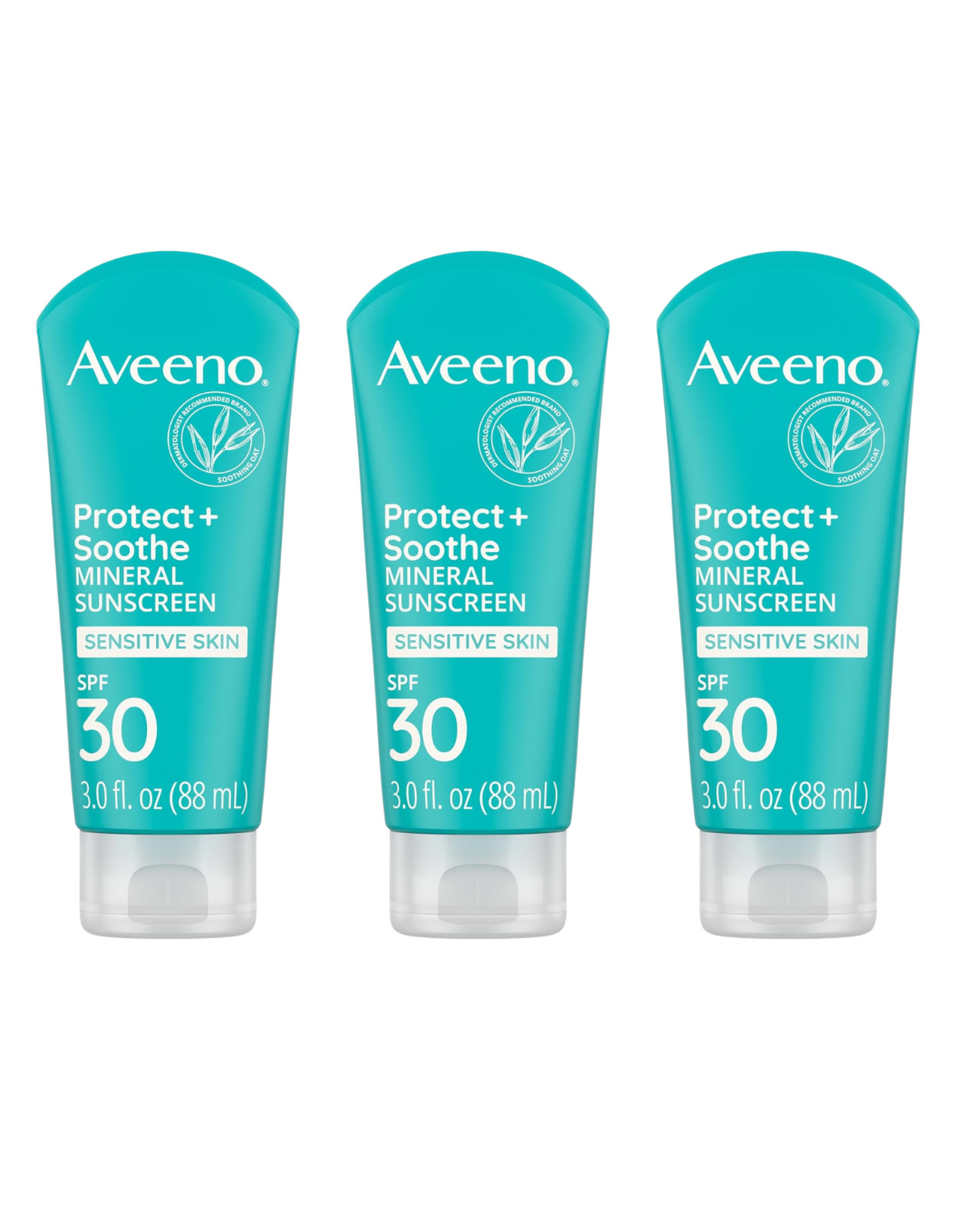 3‑Pack Aveeno Protect + Soothe Mineral Sunscreen SPF 30, 3oz – EXP 09/2025