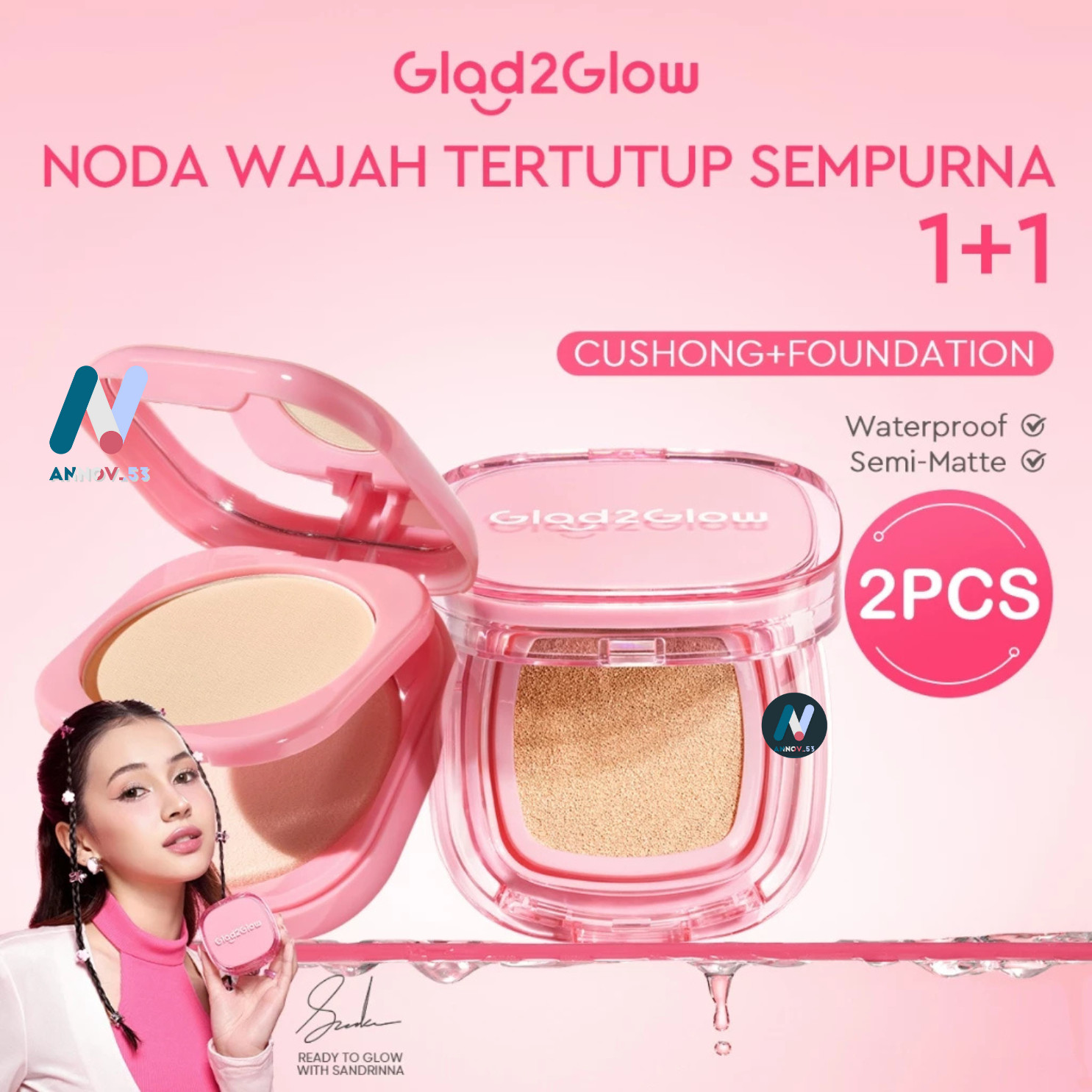 GLAD2GLOW Perfect Blurring Powder Foundation + Cover Cushion Waterproof Matte