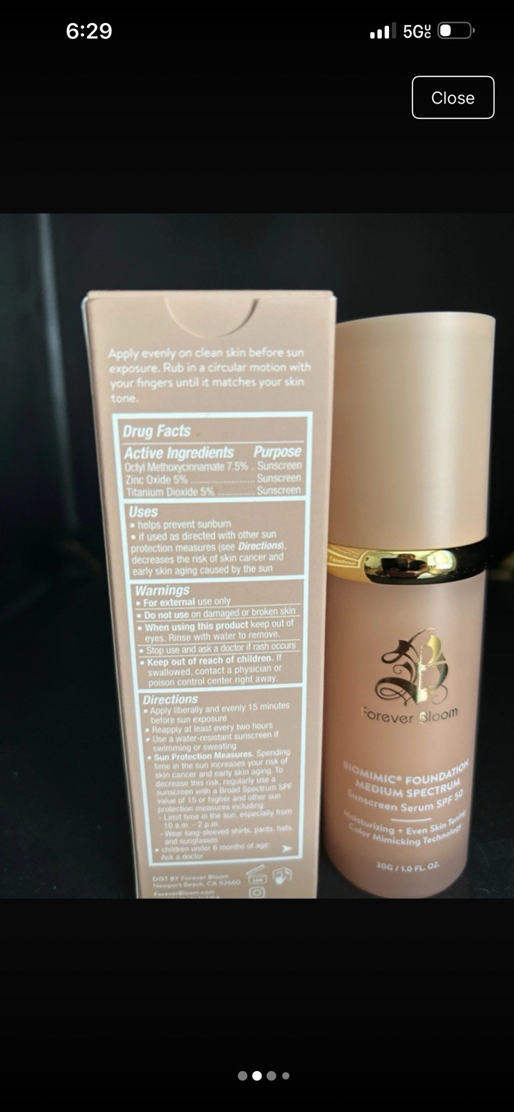 Forever Bloom Biomimic Foundation Medium Spectrum SPF 50 Moisturizing 1.0 fl oz
