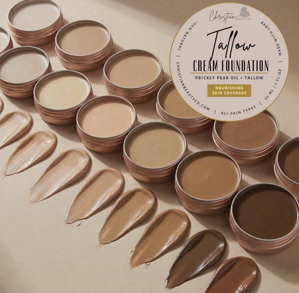 Tallow Cream Foundation with Prickly Pear Oil 100% Natural Shades