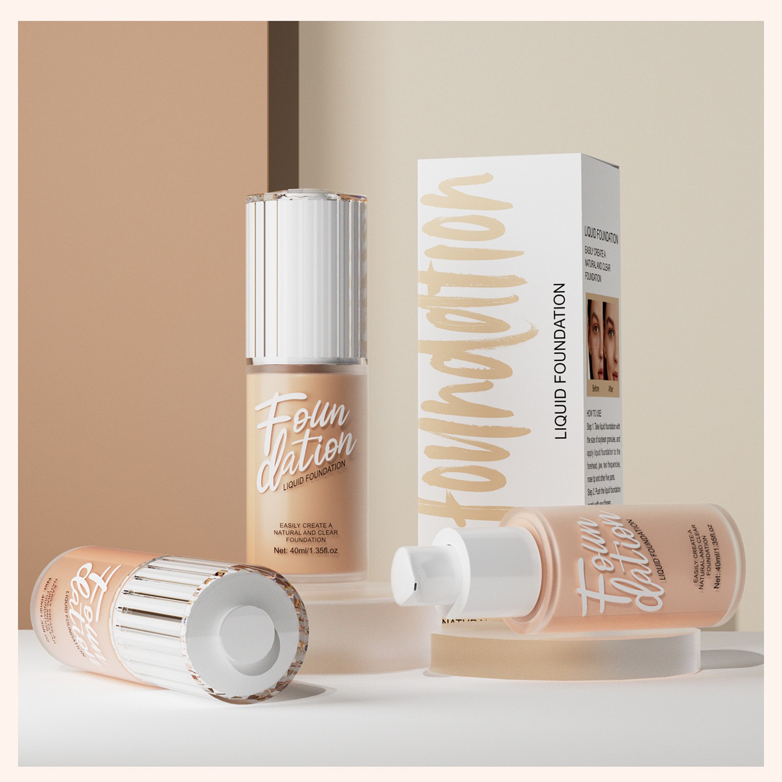 Women Full Coverage Liquid Foundation Non-caking 40ml Covering Flaws Hydrating