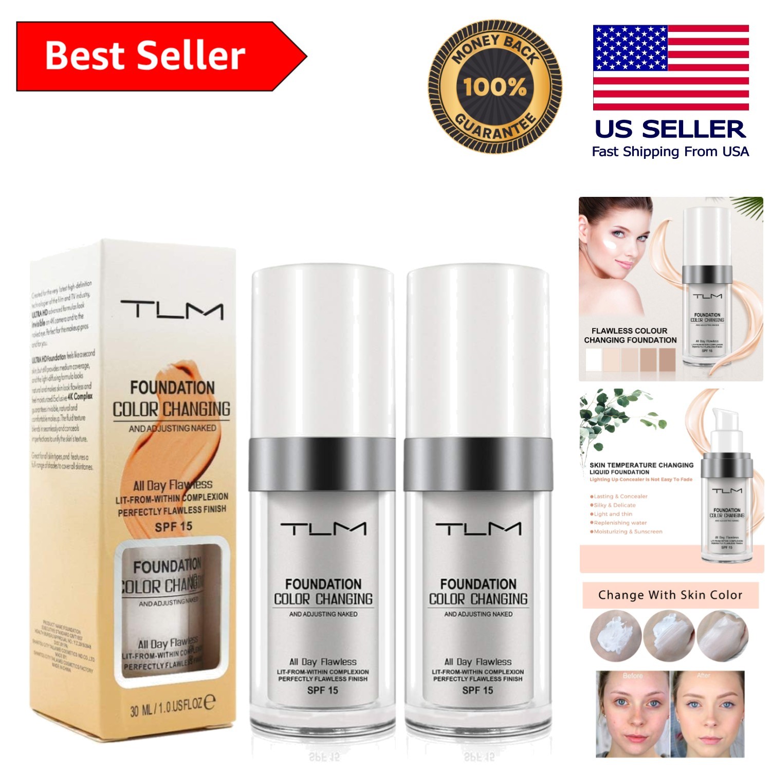 Colour Changing Liquid Foundation 2-Pack: Instant Skin Tone Match and Hydration