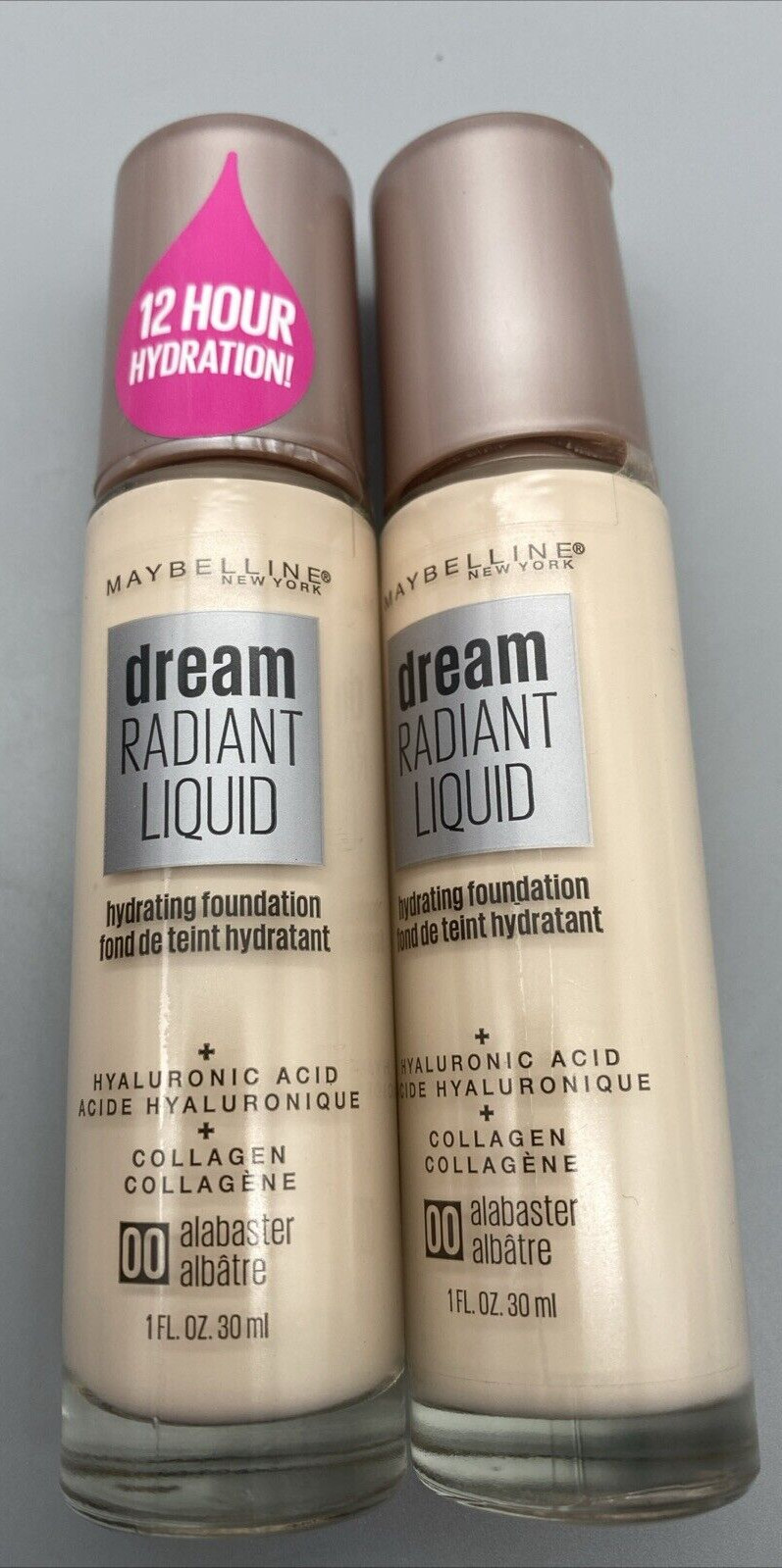 LOT 2) Maybelline dream Radiant Liquid 1oz Hydrating Foundation 00 Alabaster NEW