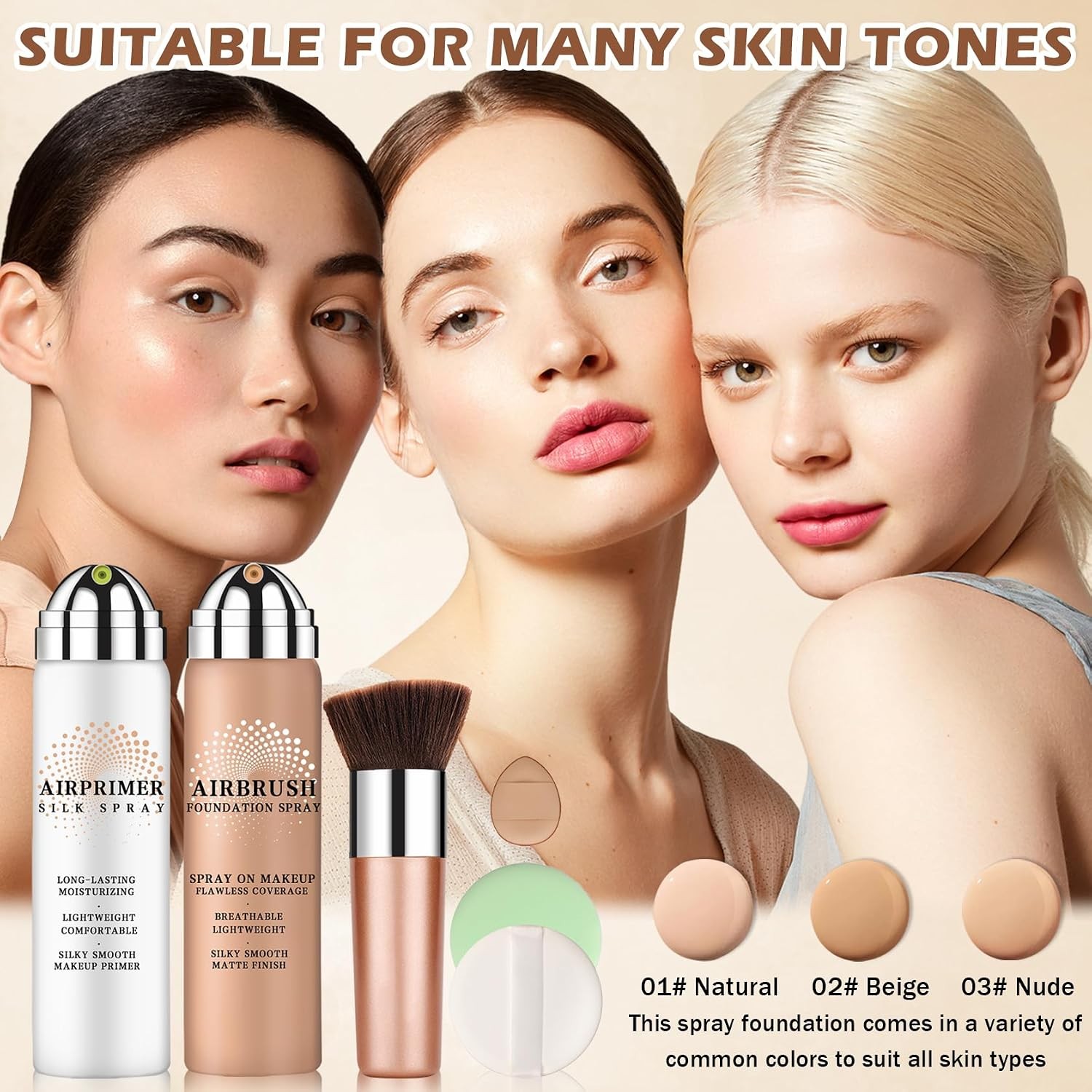Airbrush Foundation Makeup with Primer (01 Natural) | Breathable Blendable,Found