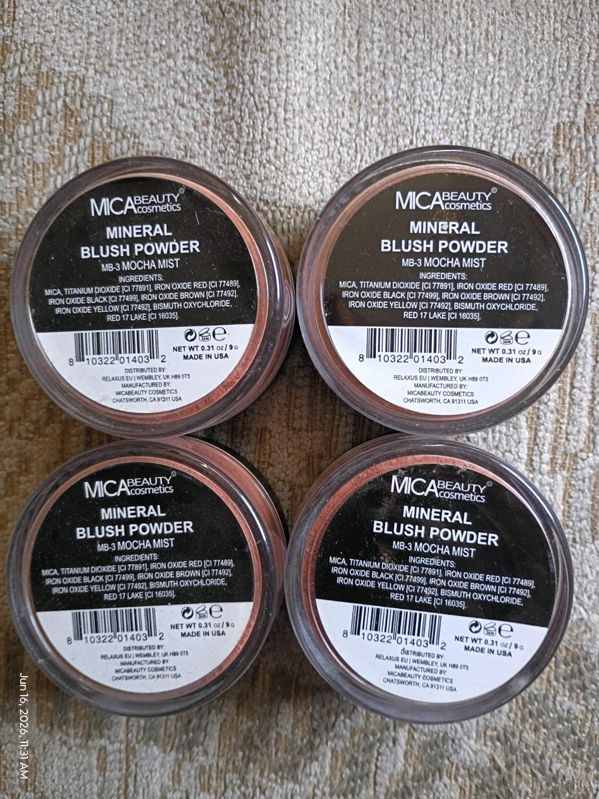 Mica Beauty Mineral blush powder MB-3 Mocha Mist X4 9grams Each