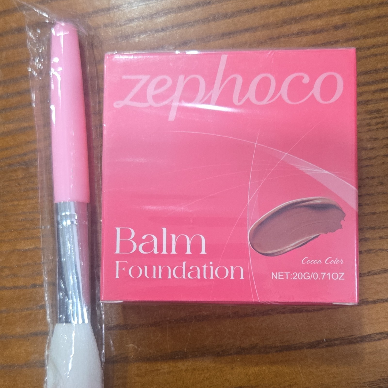 Zephoco Balm Foundation Cocoa Color 0.71oz Full Coverage Brightening + Brush