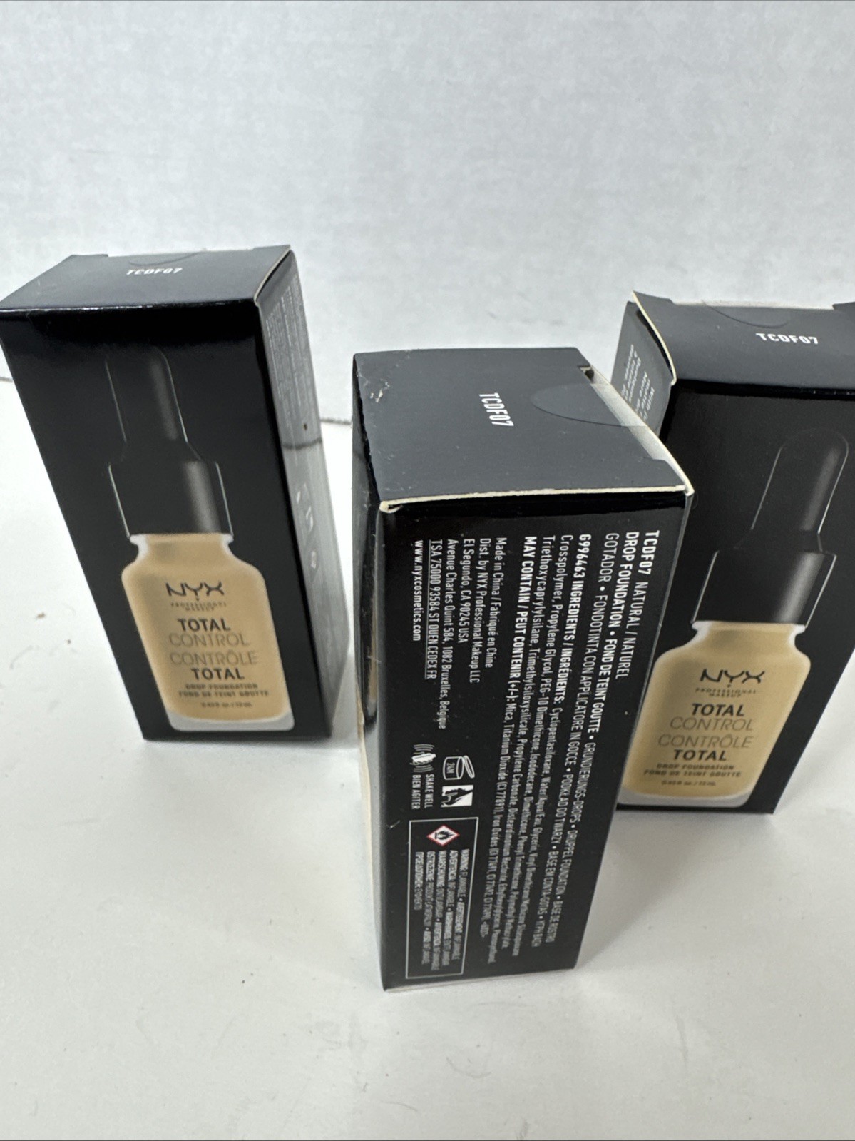 NYX Total Control Drop Foundation Box of 3 Color TCDF07 Natural 0.43 oz NEW