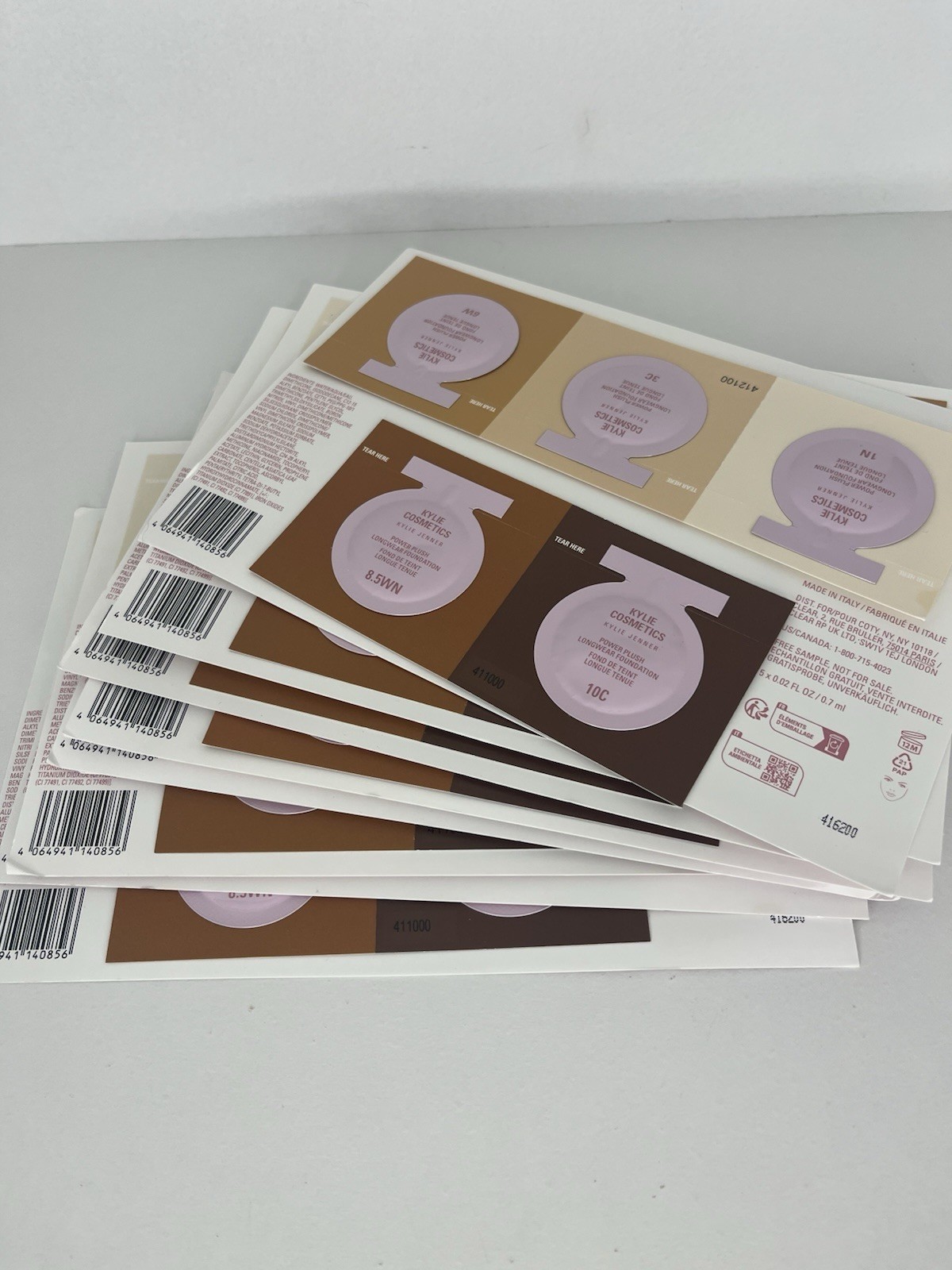 9x Kylie Cosmetics Power Plush Longwear Foundation 5-Shade Sample Card