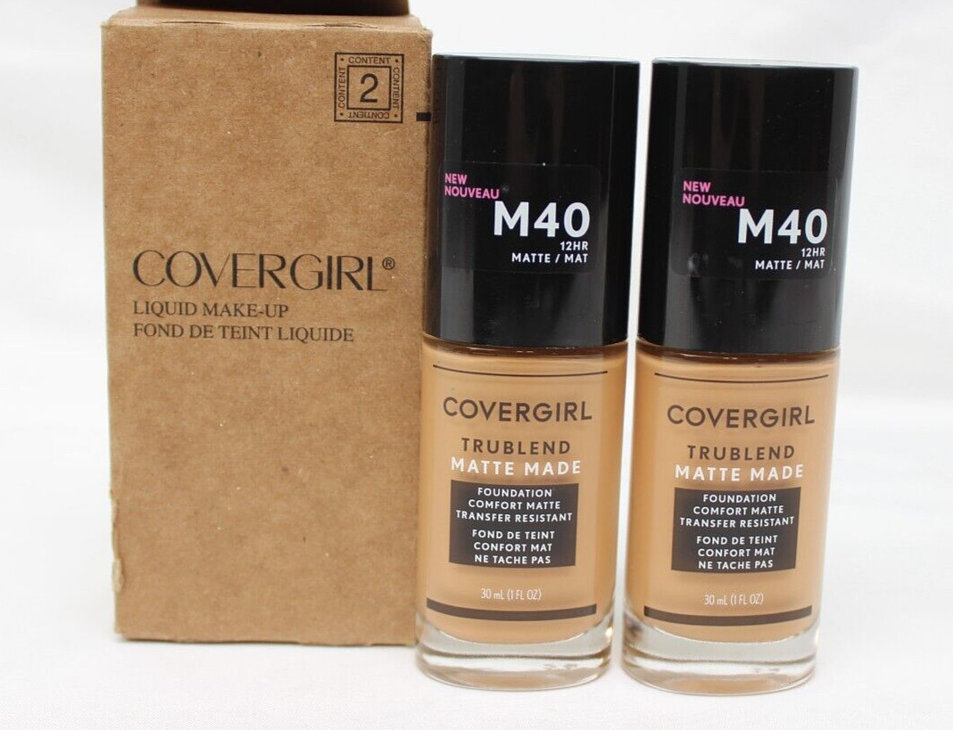 (2) CoverGirl Trublend 12Hr Comfort Matte Foundation M40 Warm Nude 30mL USA NIB