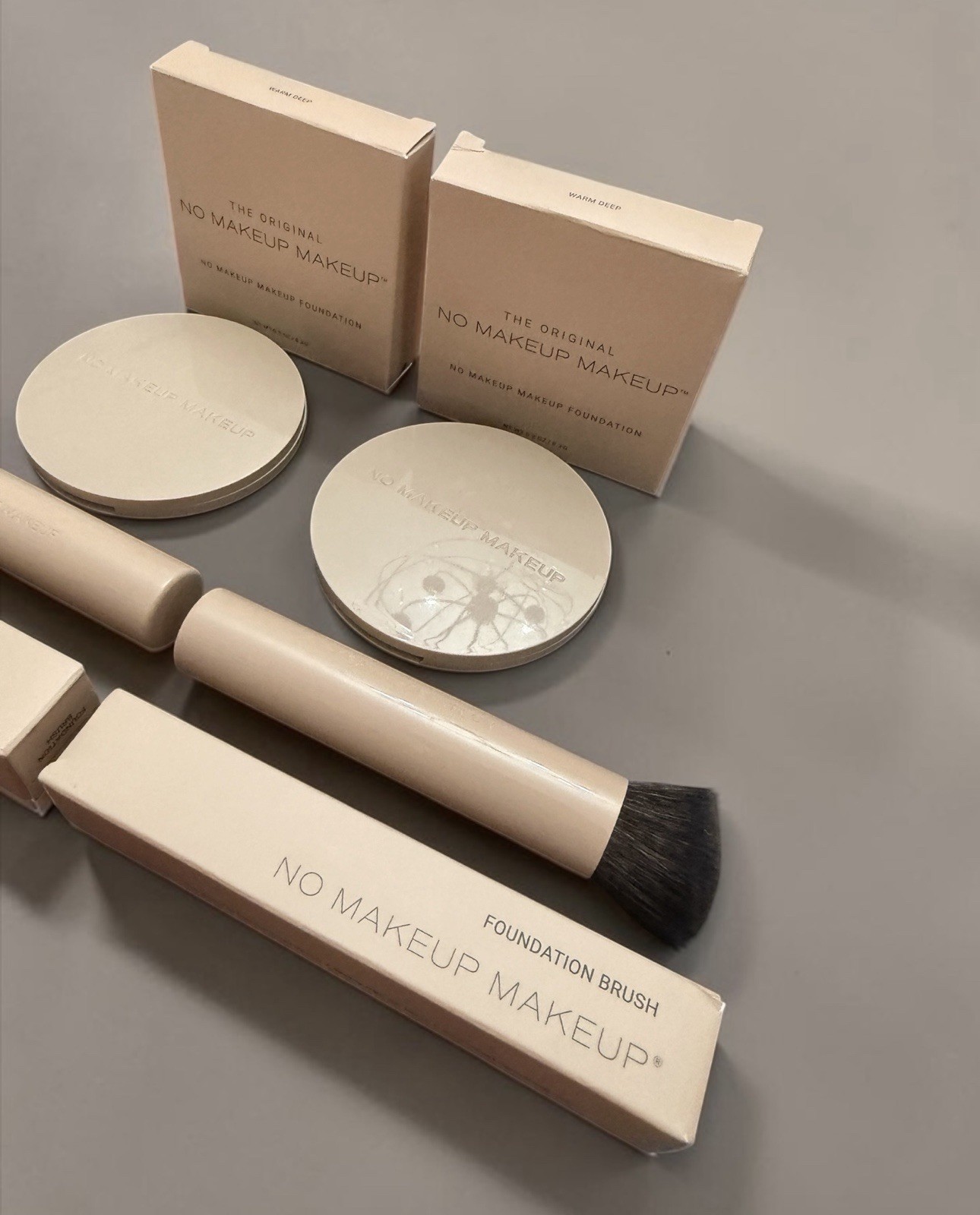 The Original No Makeup Makeup WARM DEEP cream LOT 2 Foundation & Brushes Damaged