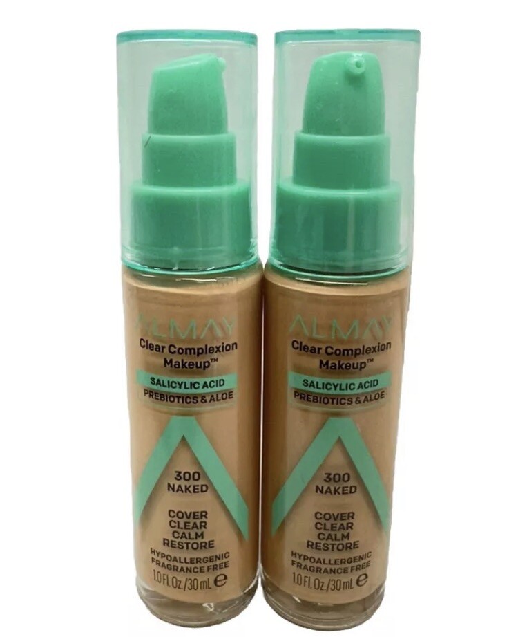 Almay Clear Complexion Makeup Salicylic Acid Acne Foundation 300 Naked ~ 2 Pcs
